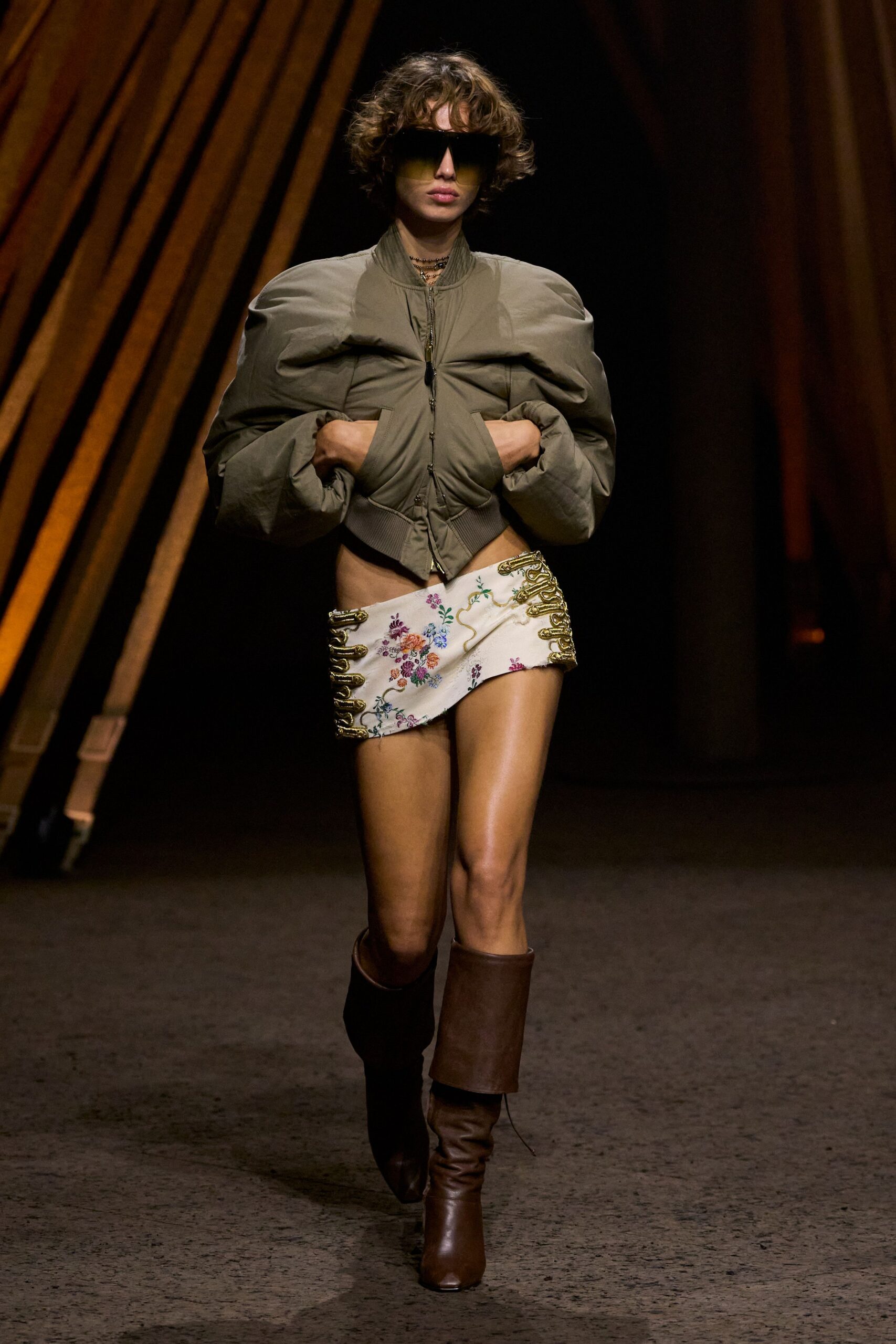 oversized green jacket with mini skirt