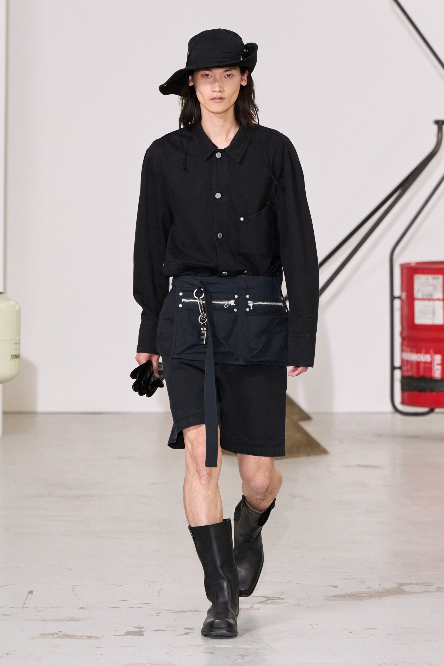 black relaxed shirt with fitted skirt