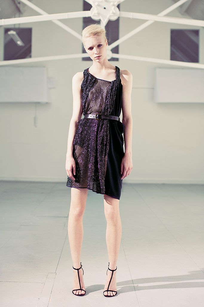 black sequin sleeveless asymmetric sequined draped mini-dress