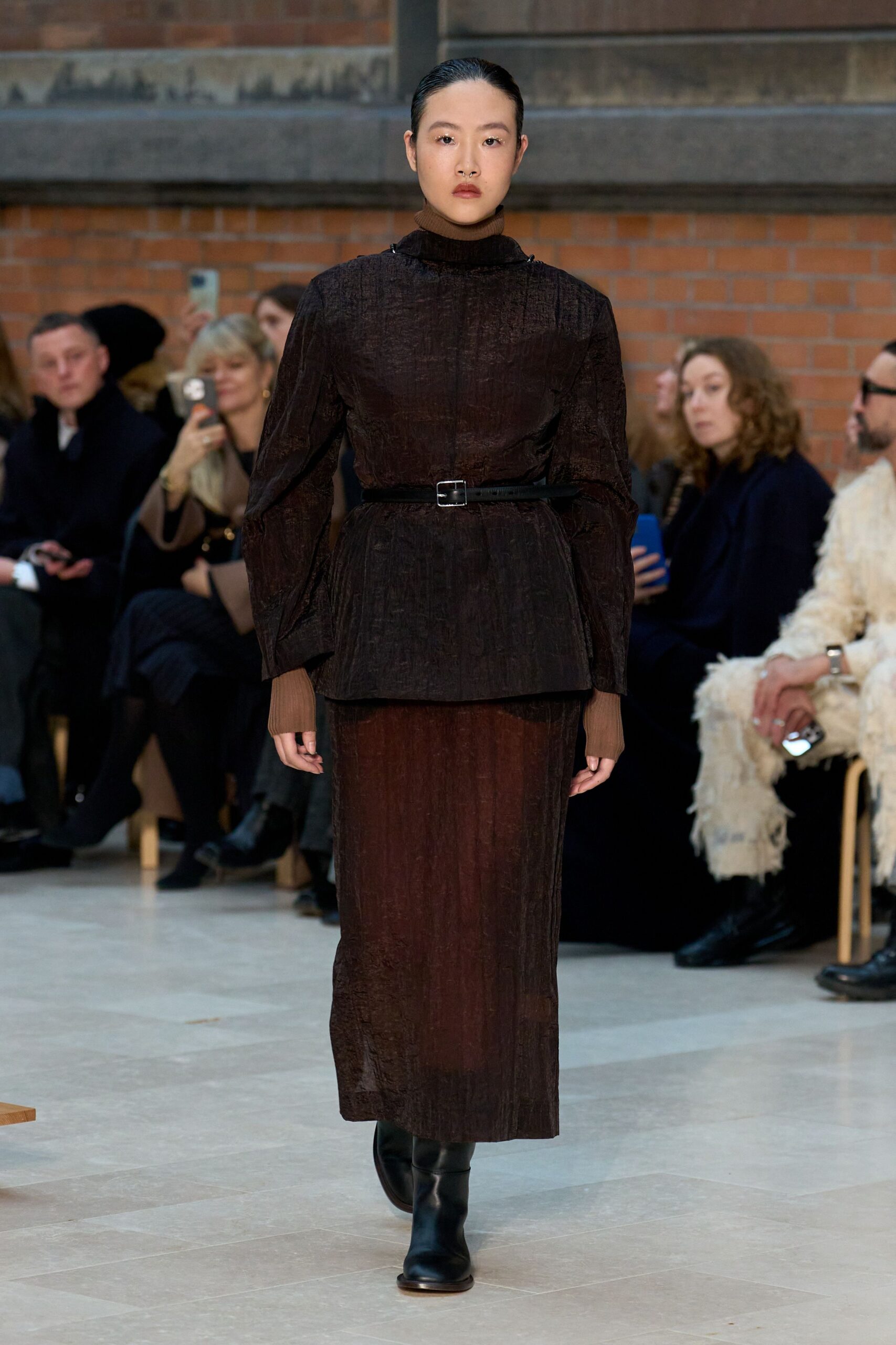 black silk belted midi dress