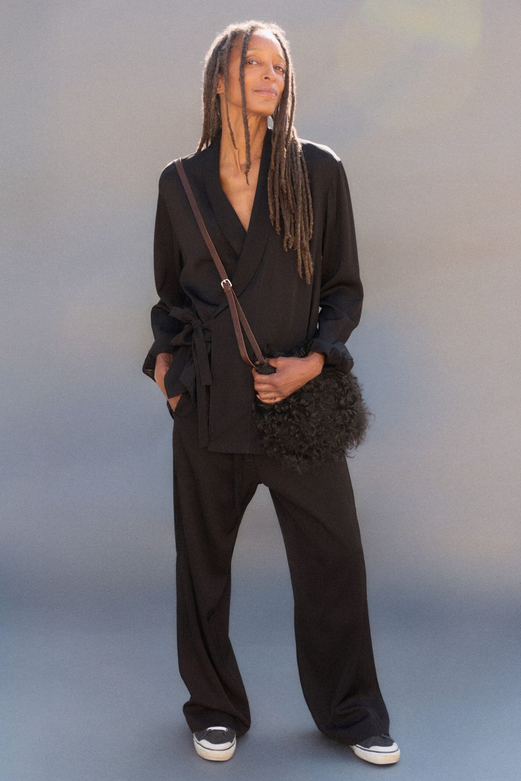 black silk blazer and pants