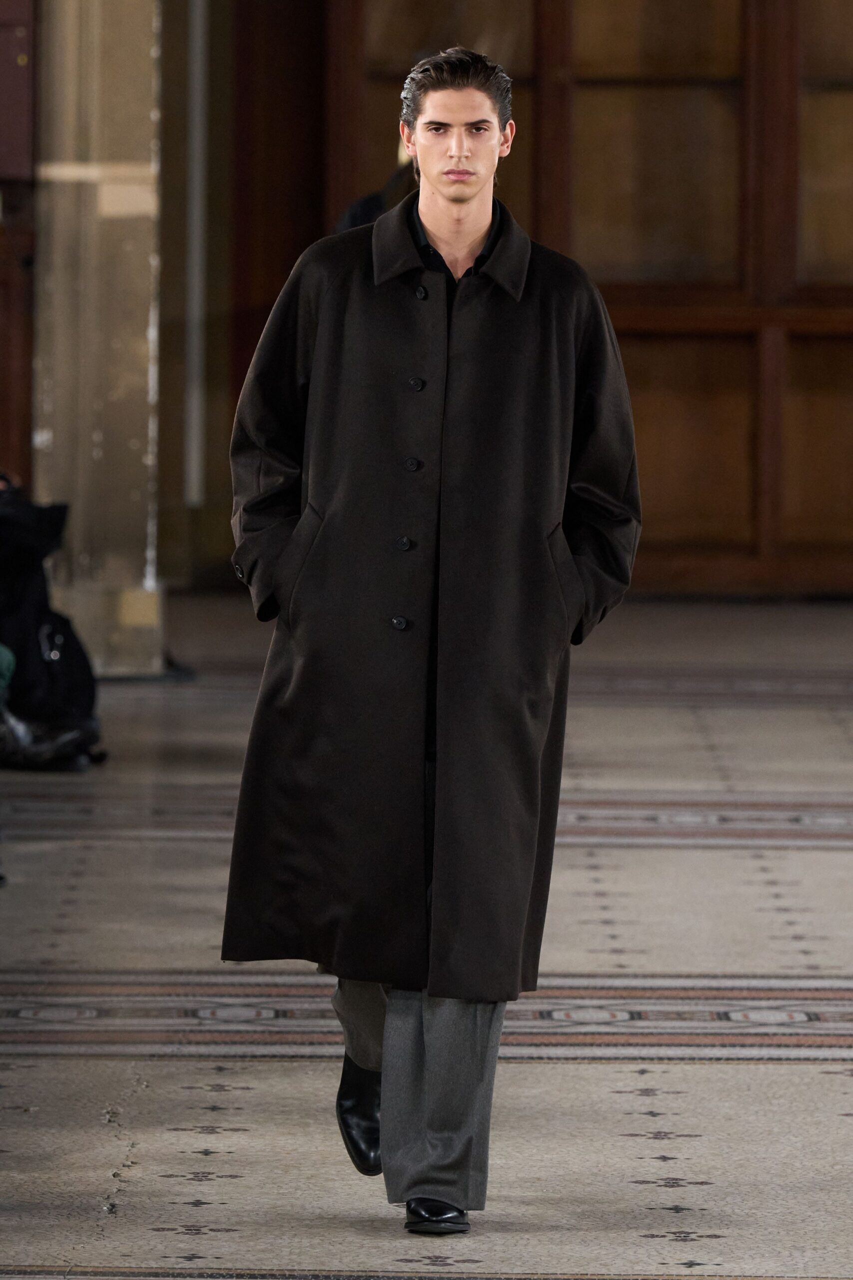 black oversized wool coat