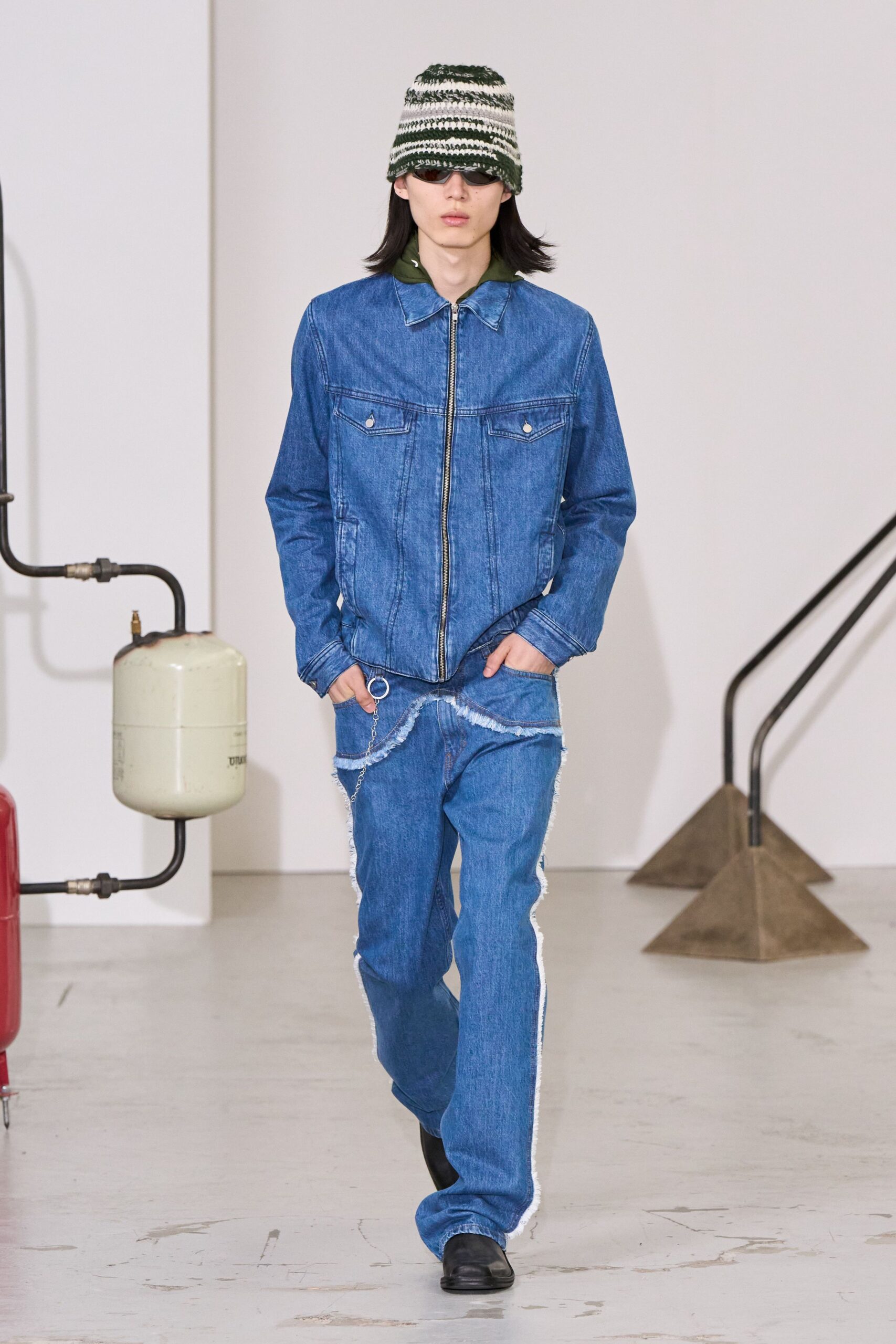 blue denim jacket and pants