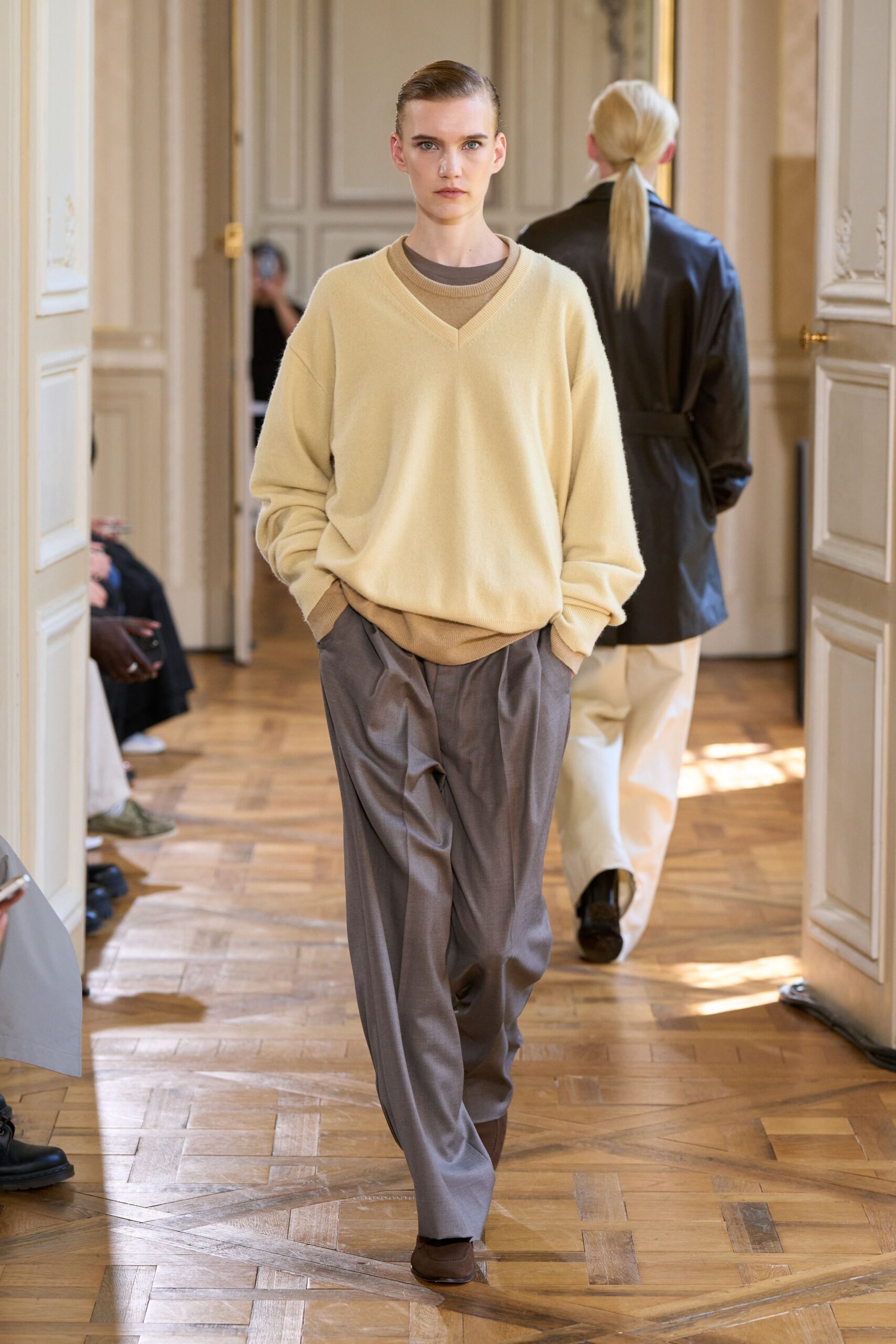 yellow wool long-sleeve v-neck relaxed sweater