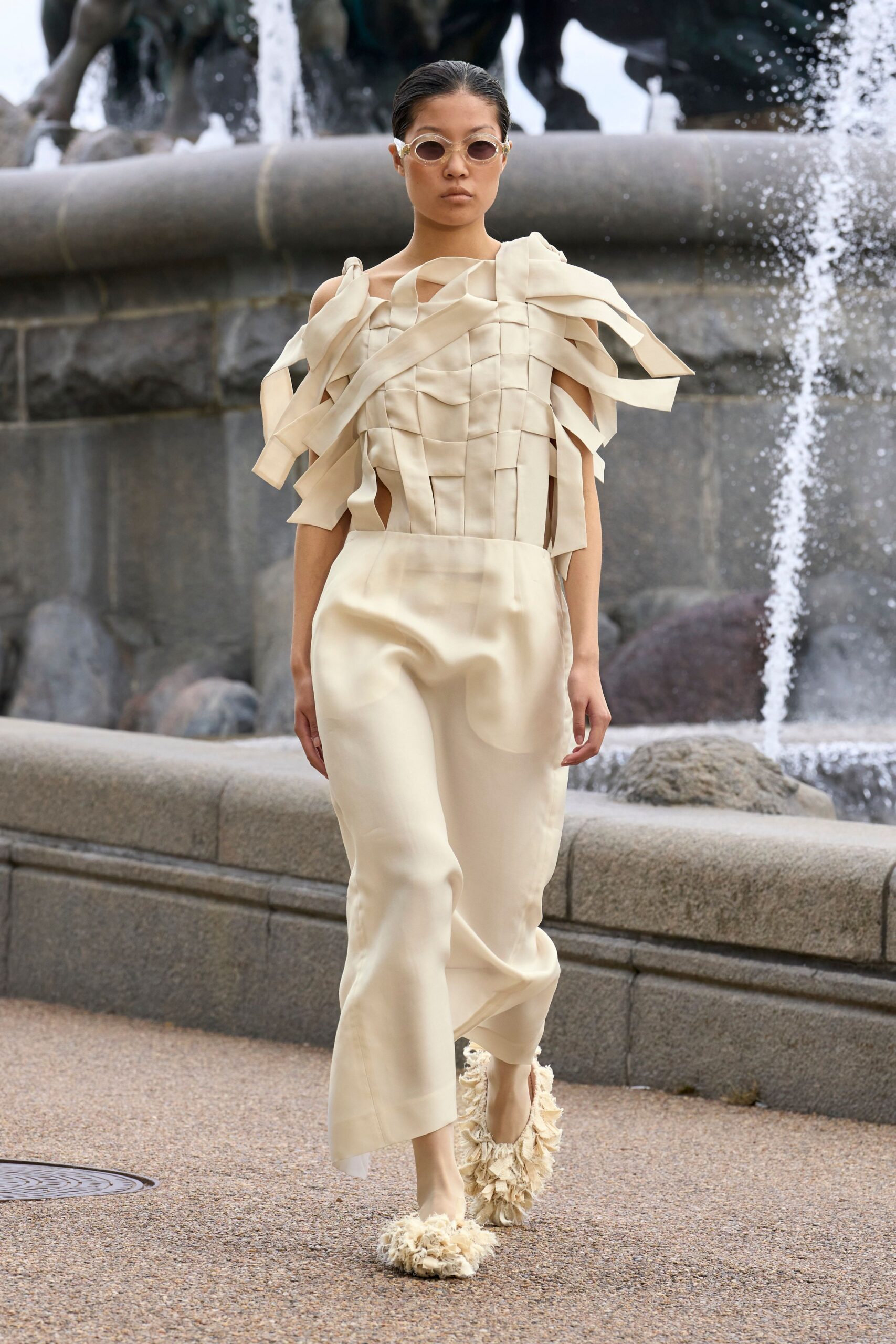 beige fitted sleeveless jumpsuit