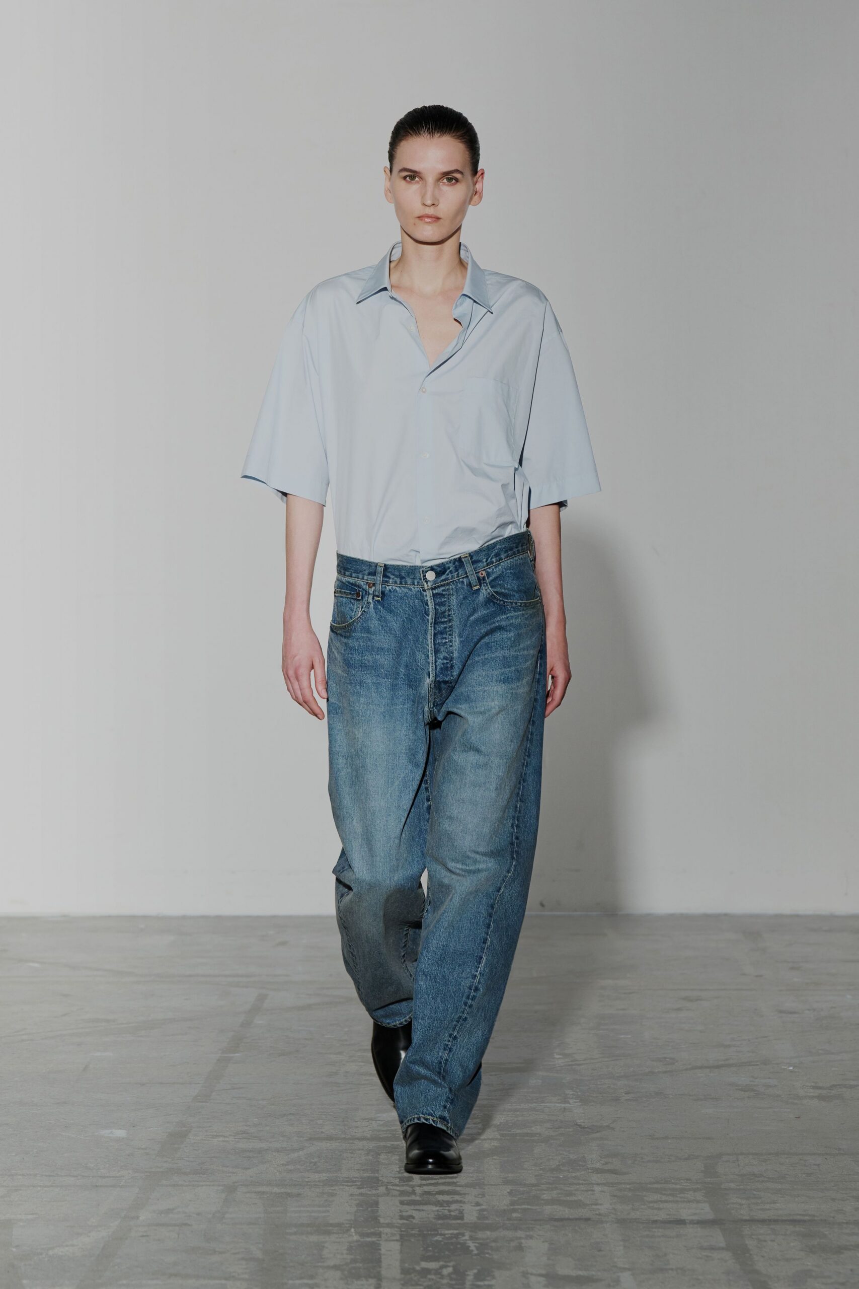 blue denim relaxed distressed jeans