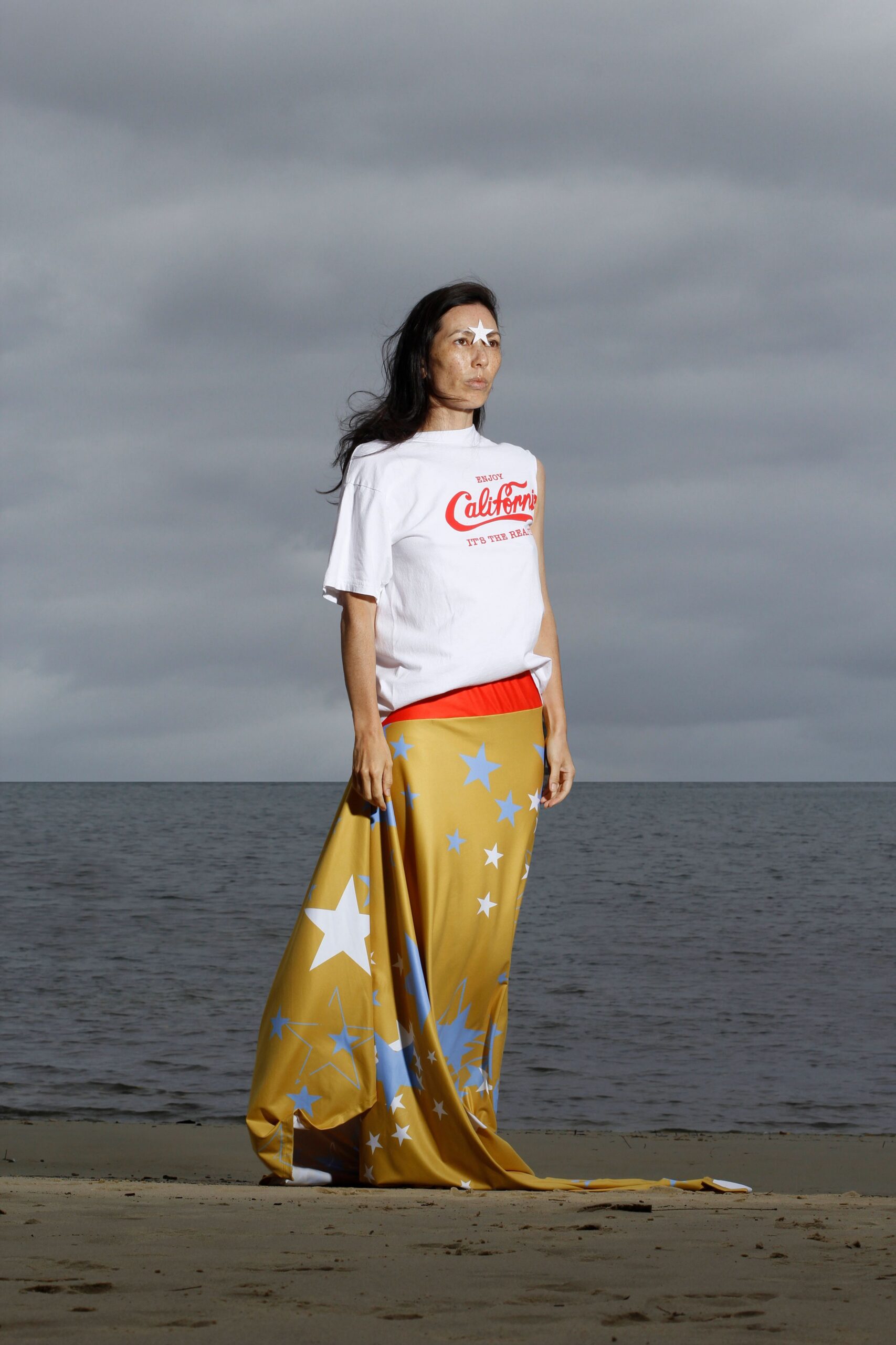 yellow silk fitted printed maxi skirt