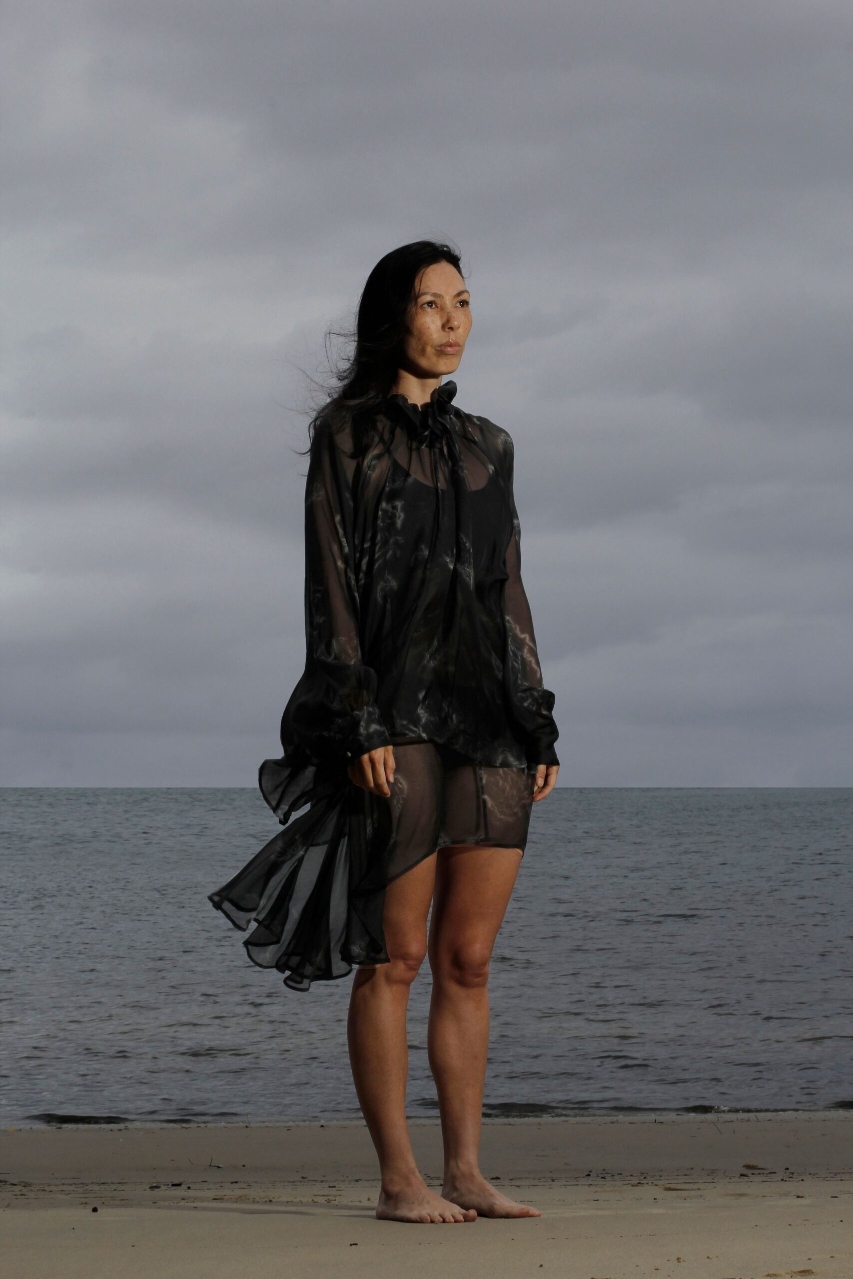 black sheer ruffled dress