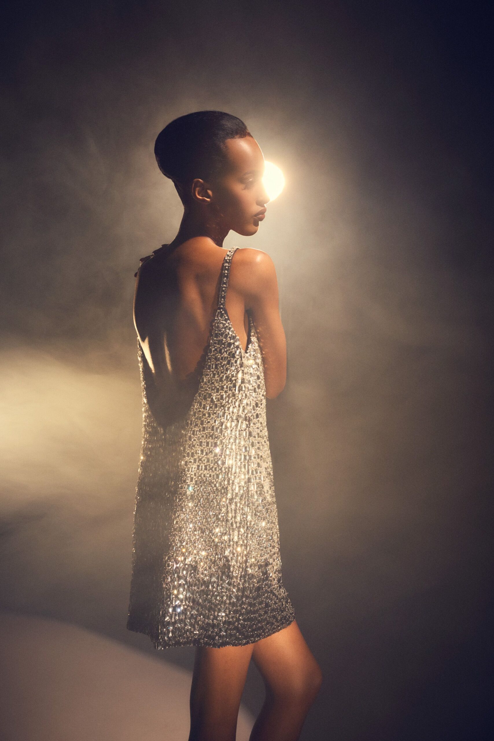 silver sequin backless mini dress