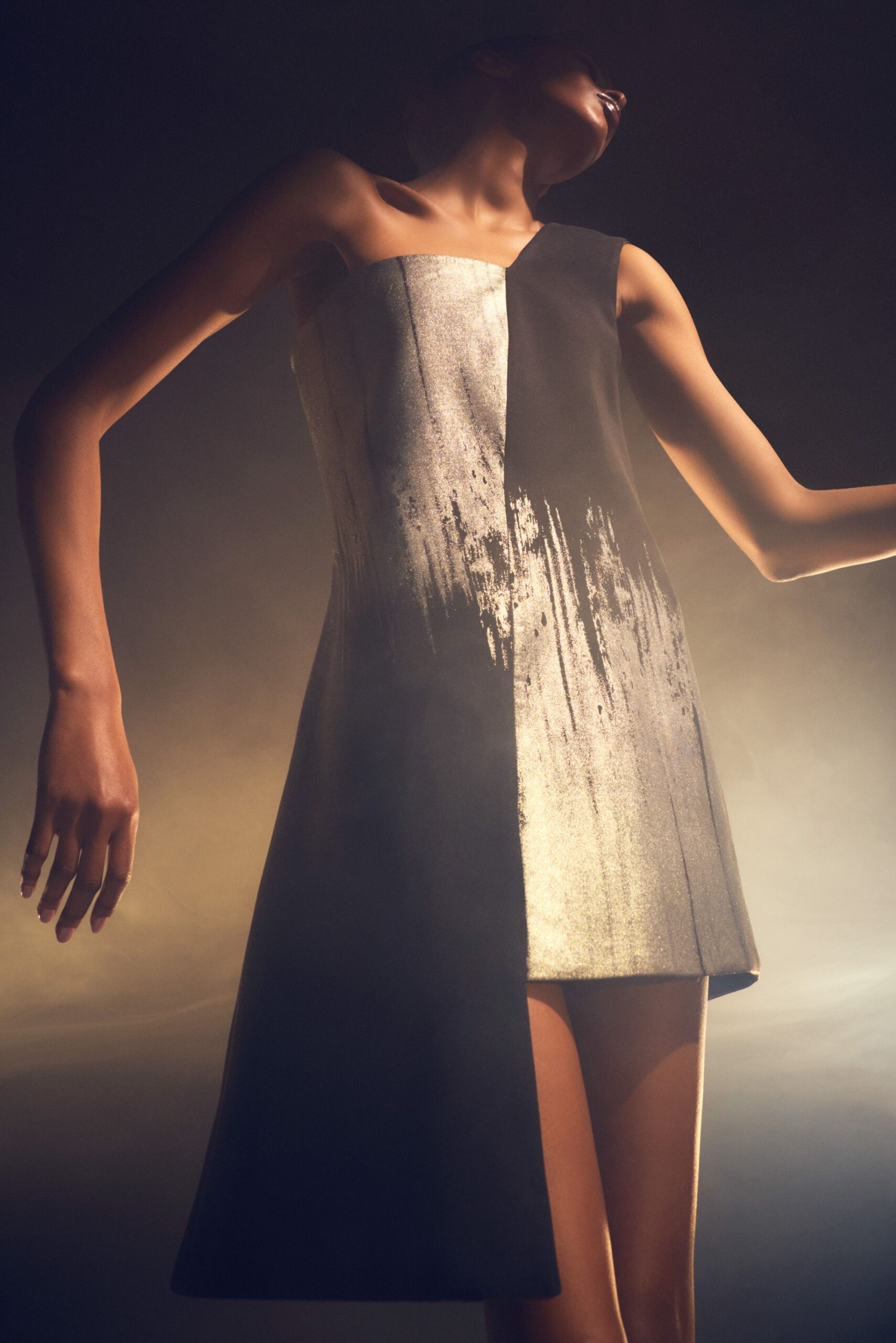 black and silver asymmetric dress
