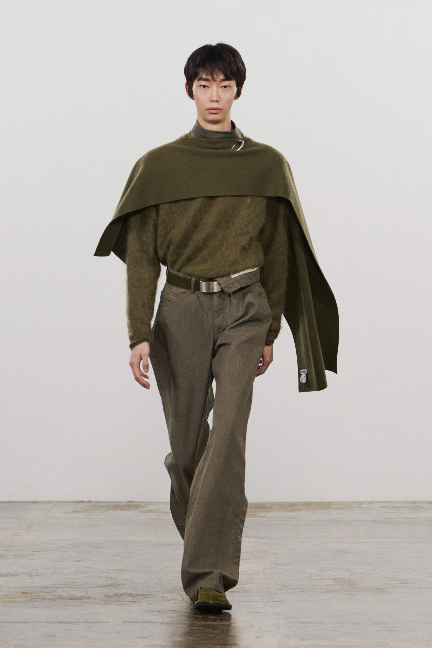 green wool long-sleeve high-neck fitted top