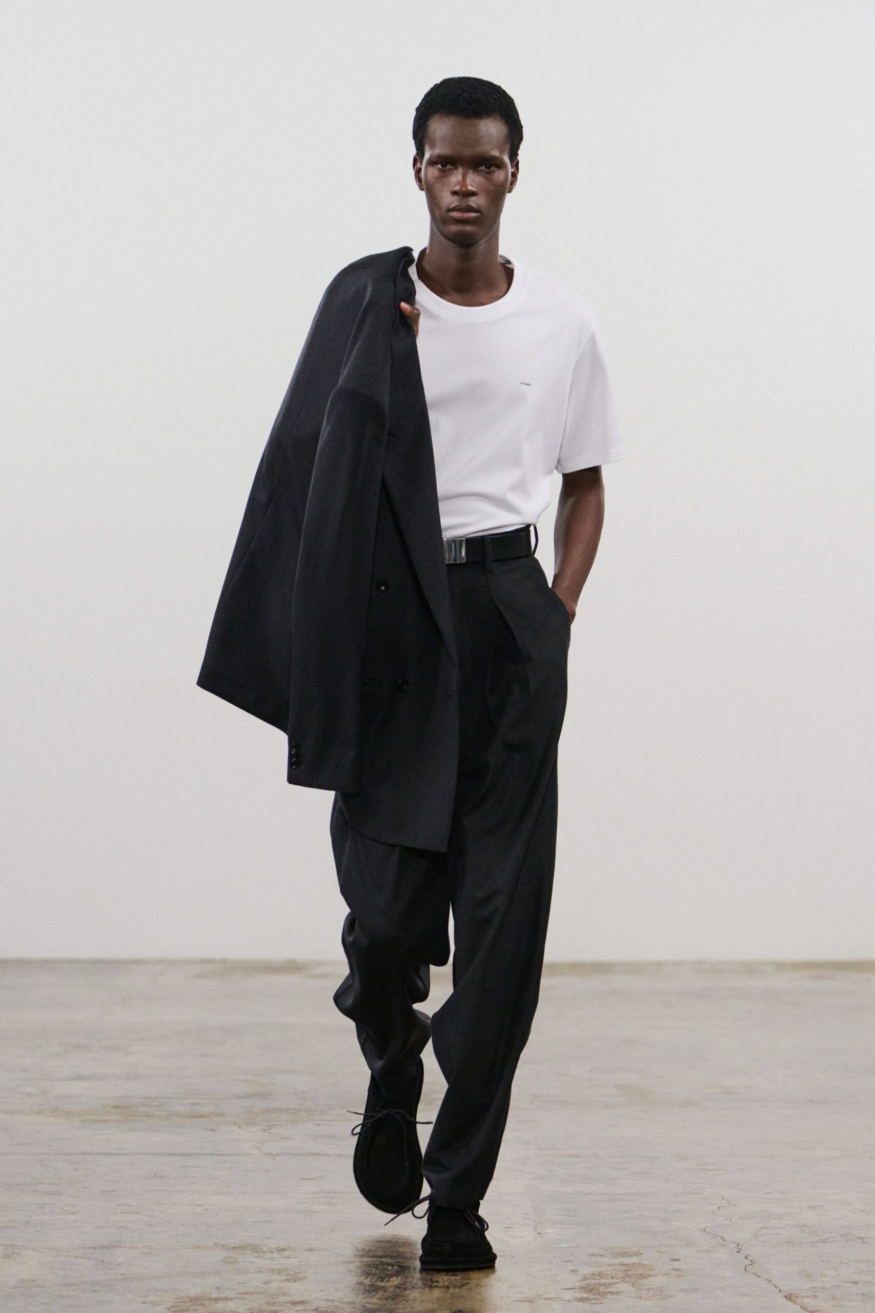 black wool tailored pleated pants