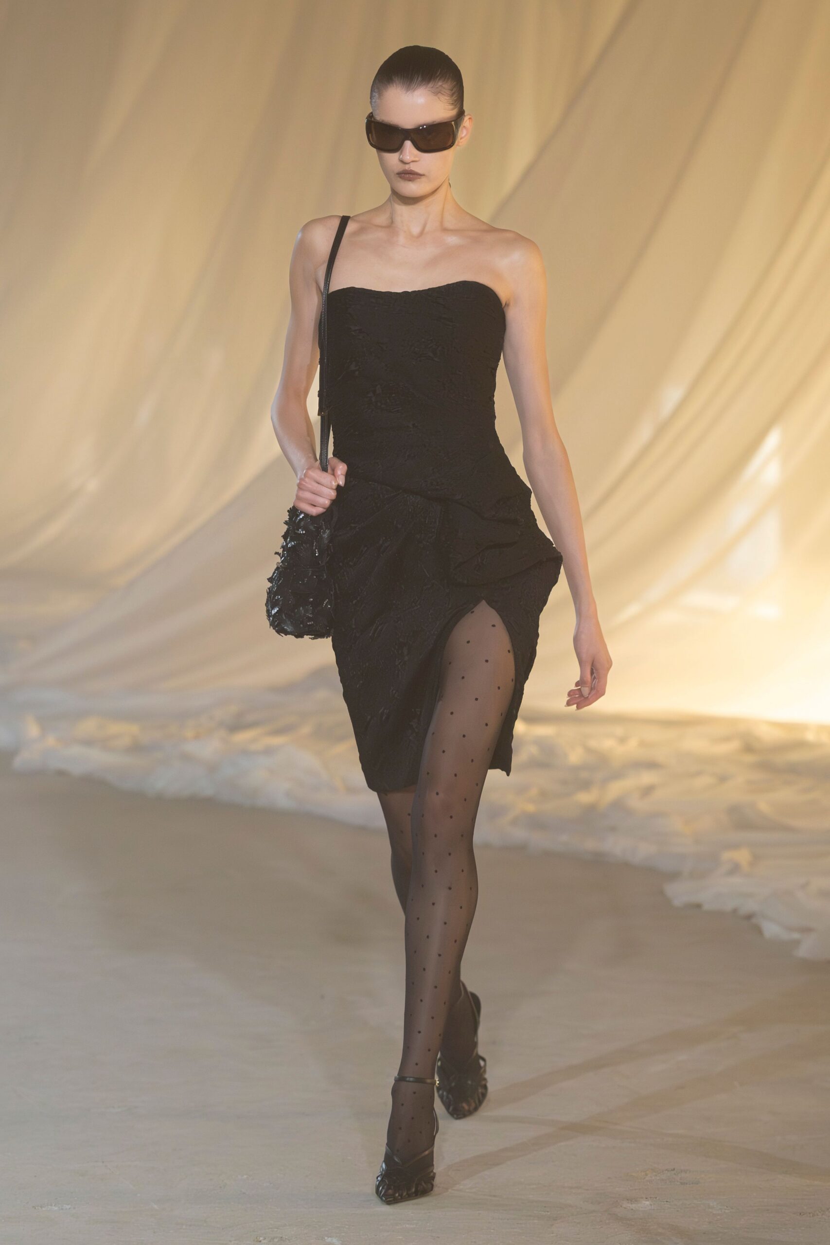 black lace strapless fitted ruched mini dress