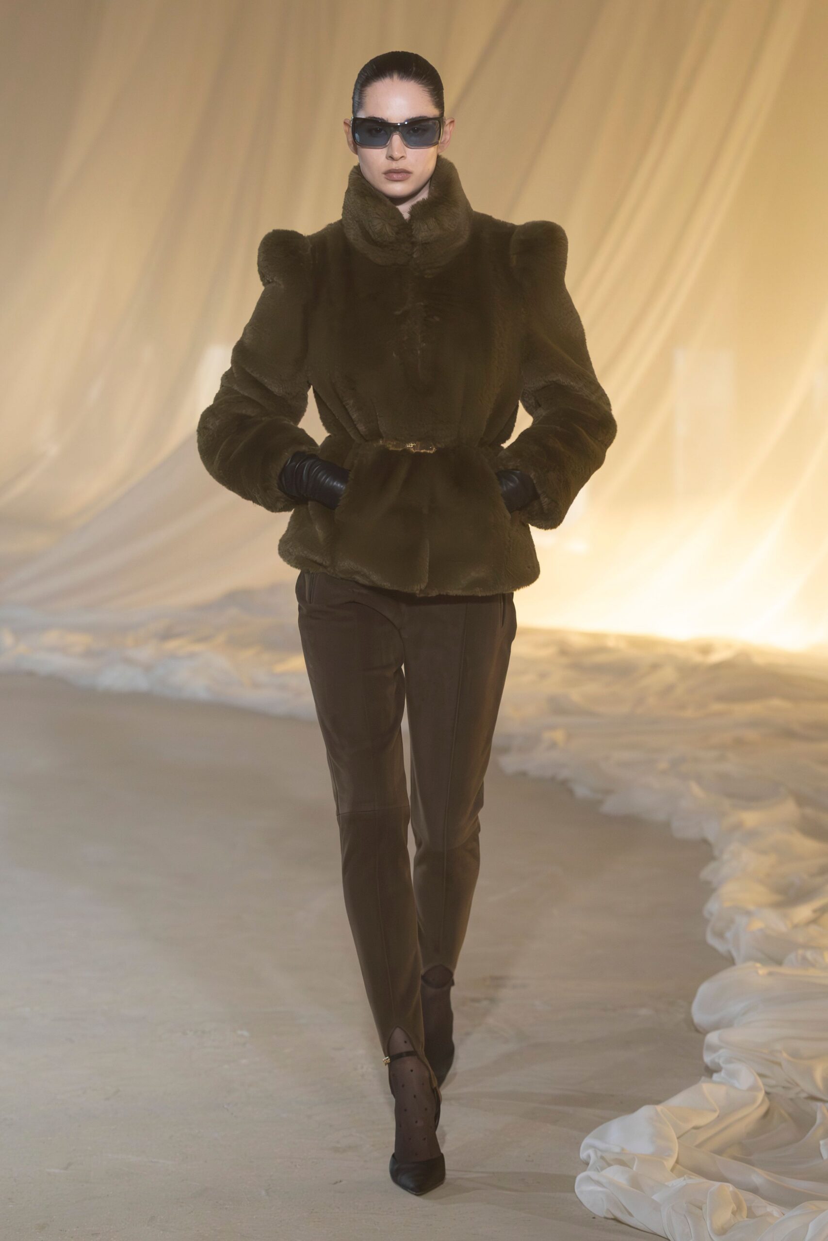 brown cotton slim straight-leg pants