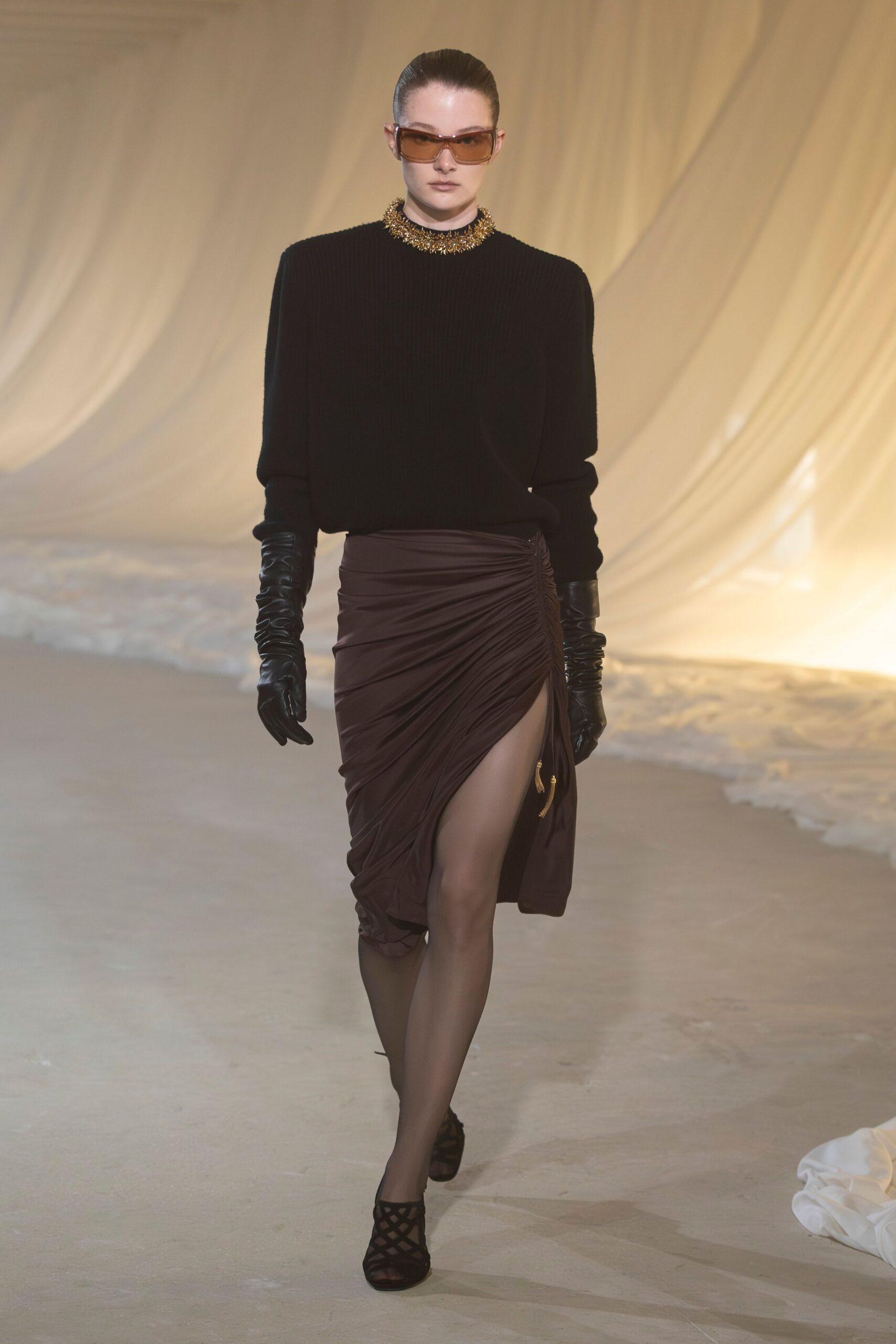 black wool long-sleeve high-neck relaxed top