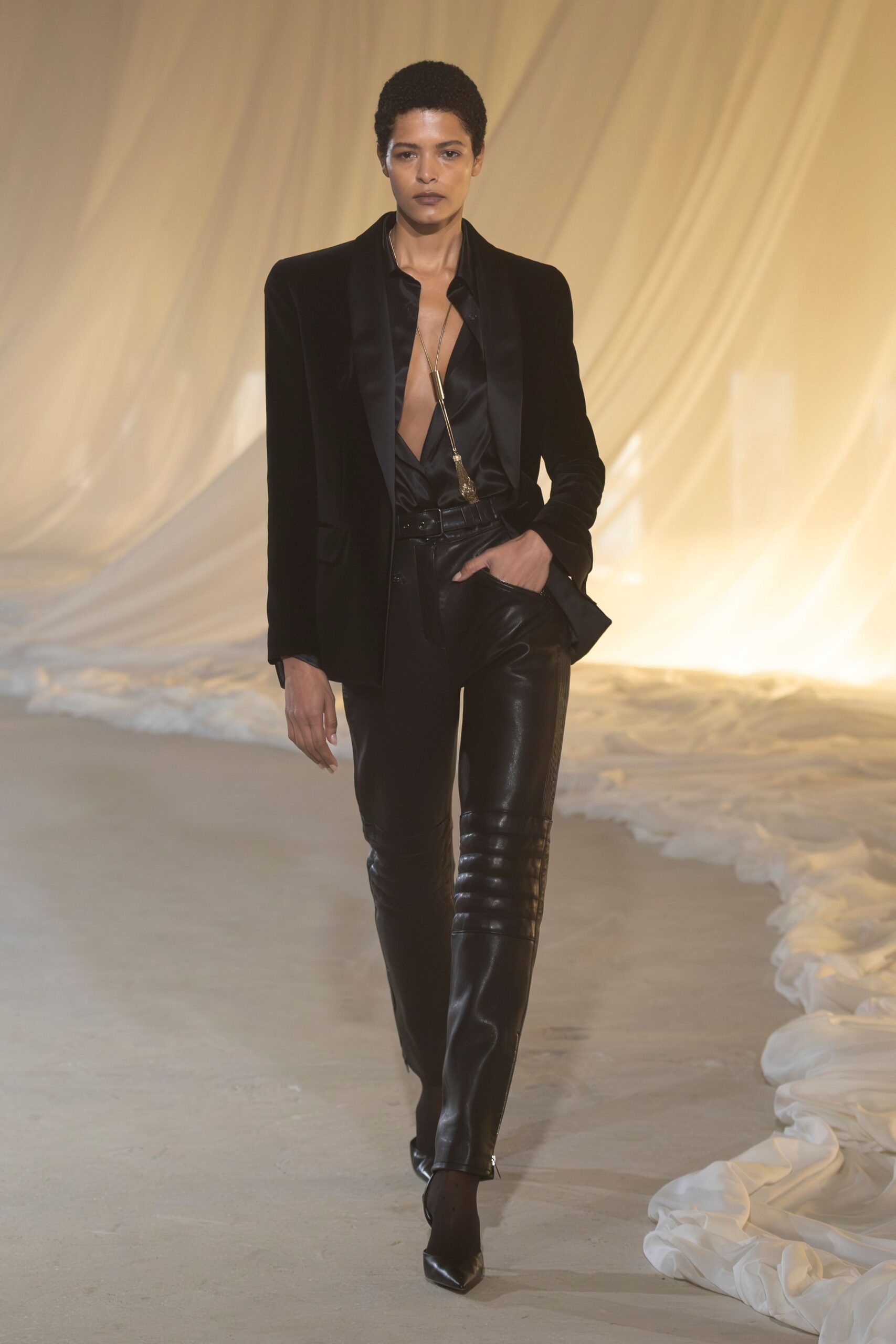 black silk v-neck fitted shirt