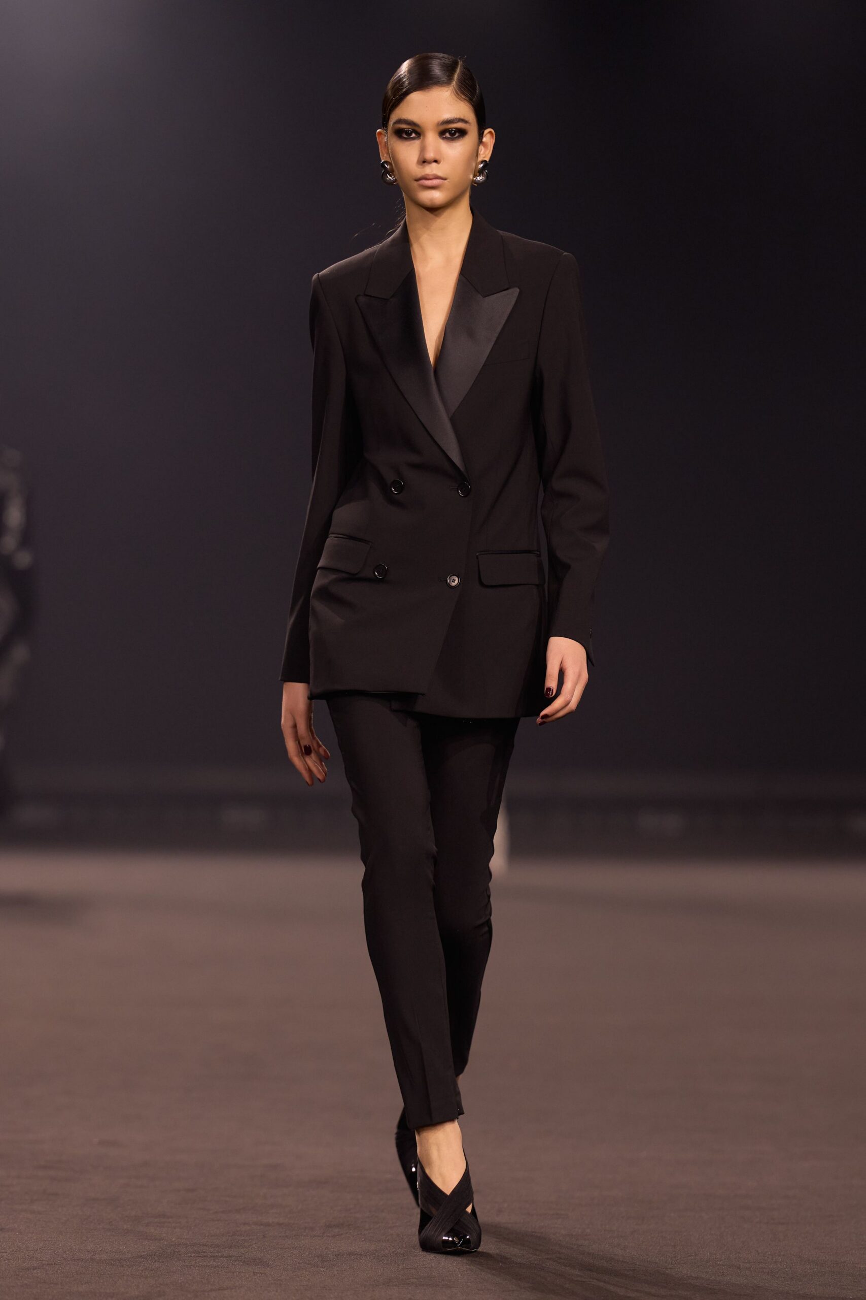 black wool slim straight-leg pants