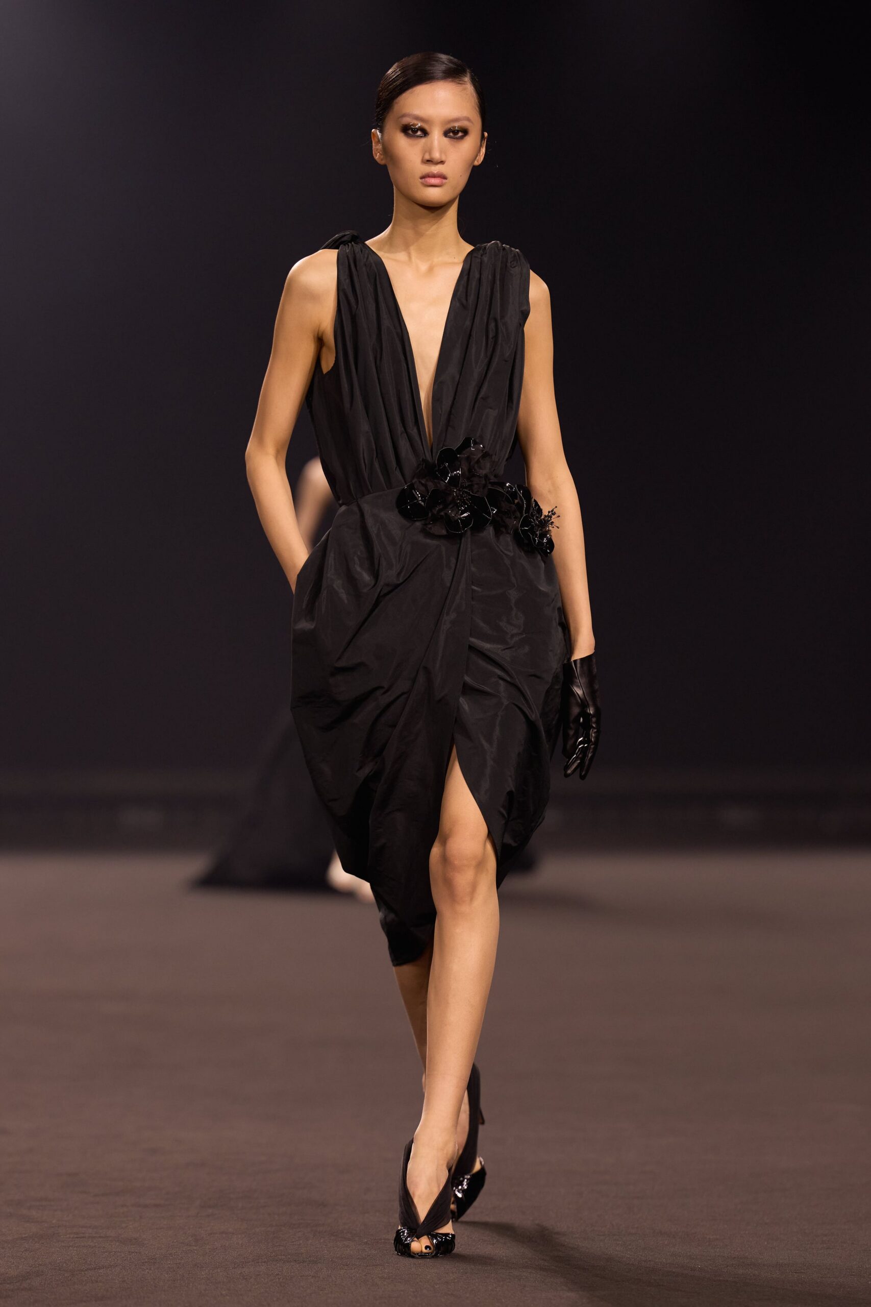 black silk fitted wrap dress