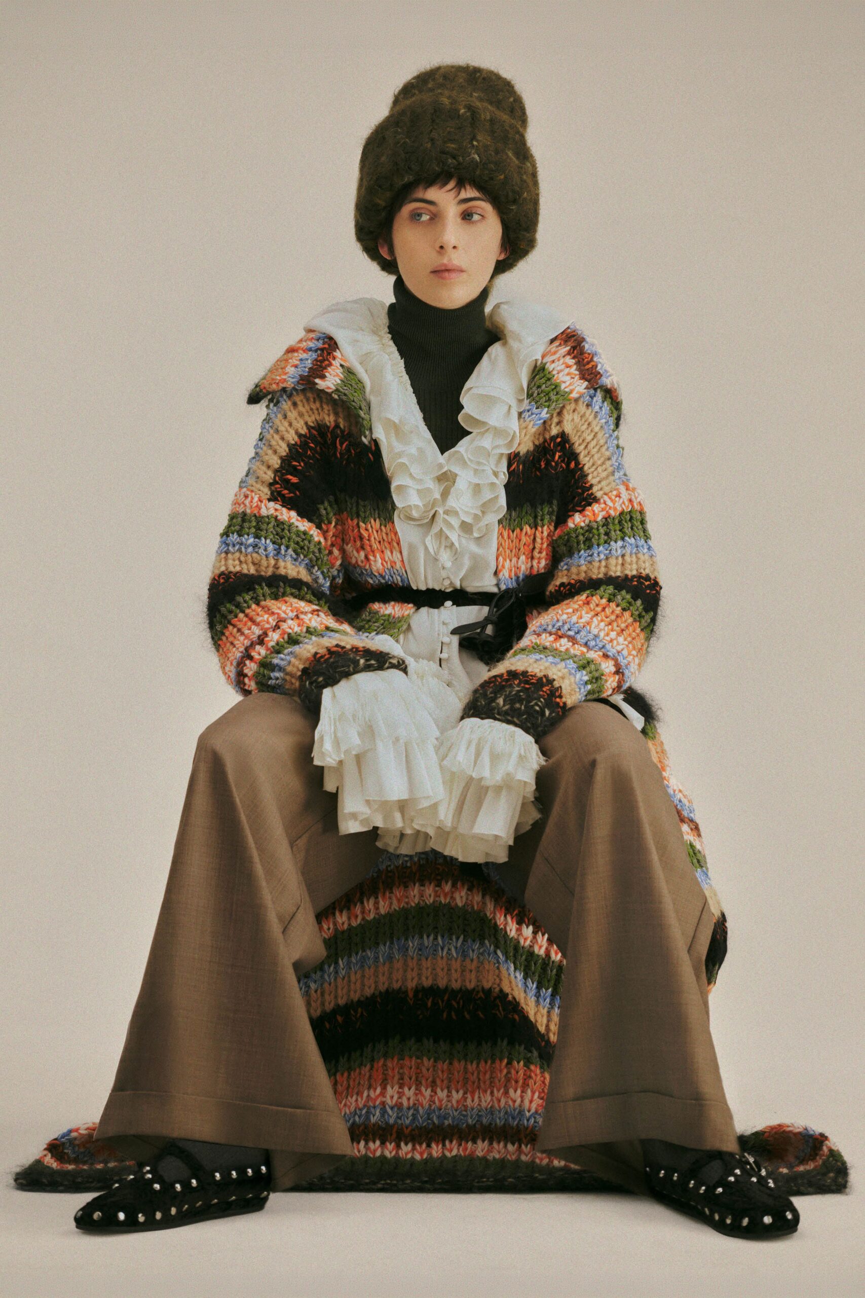 multi wool long-sleeve collared relaxed layered coat
