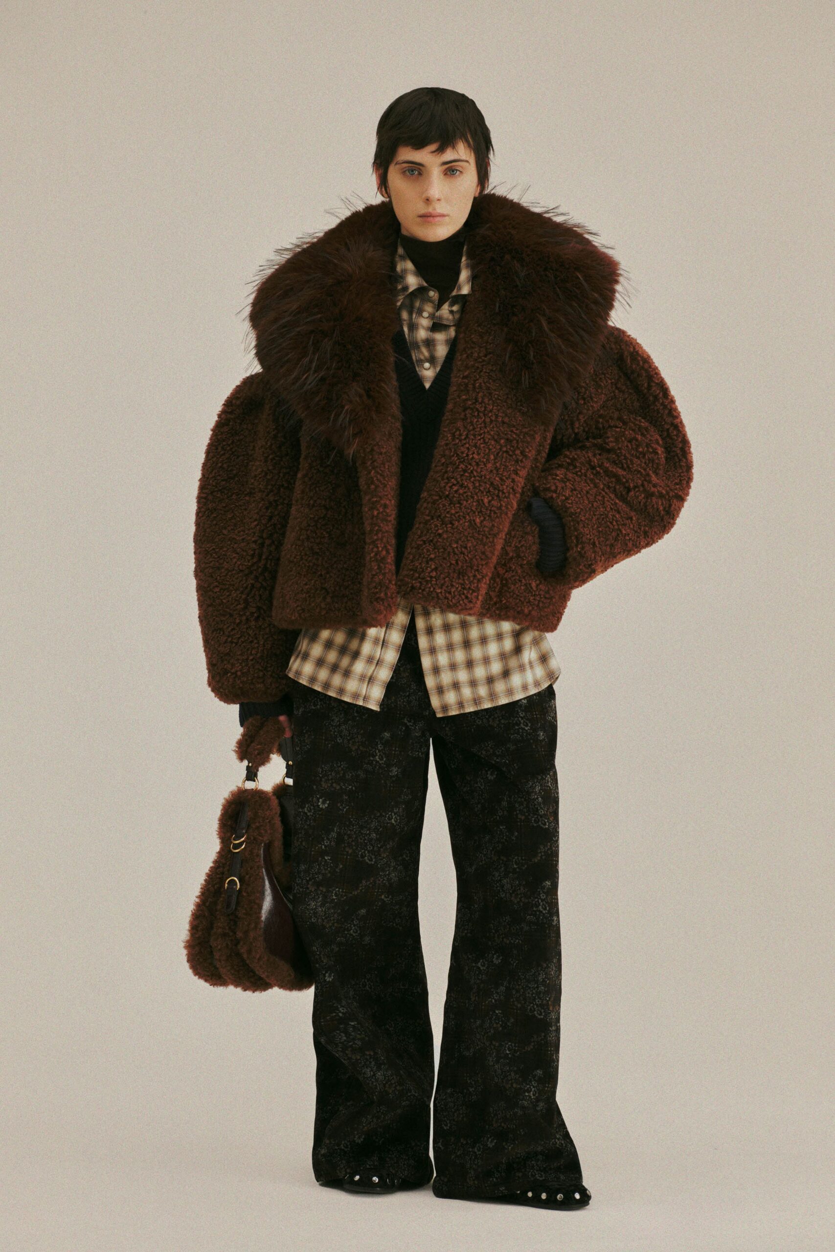 oversized brown faux-fur jacket