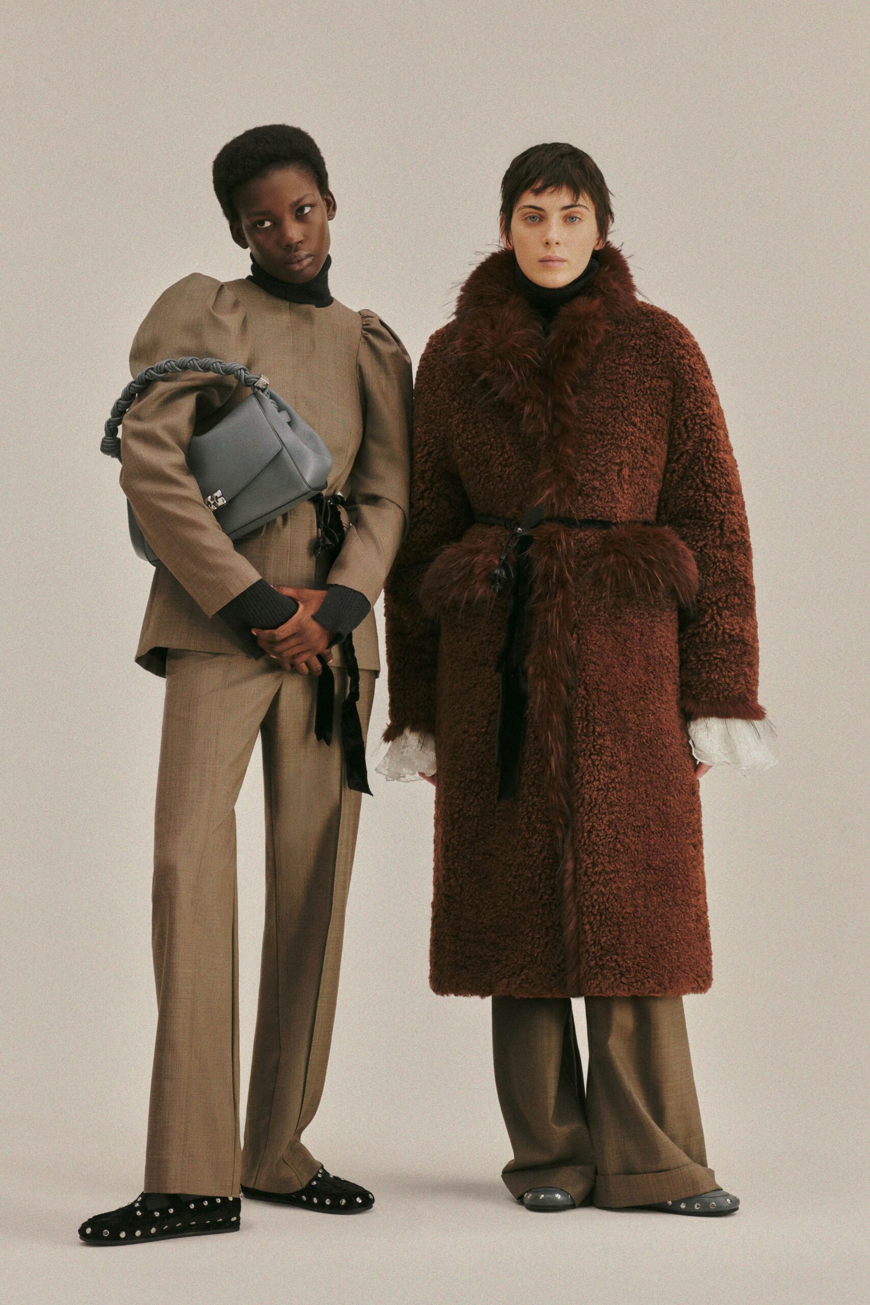 beige wool tailored straight-leg pants