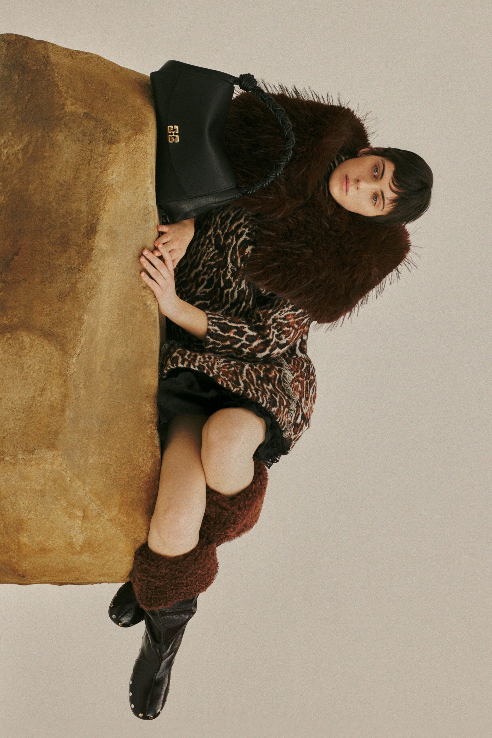 brown animal-print fur coat