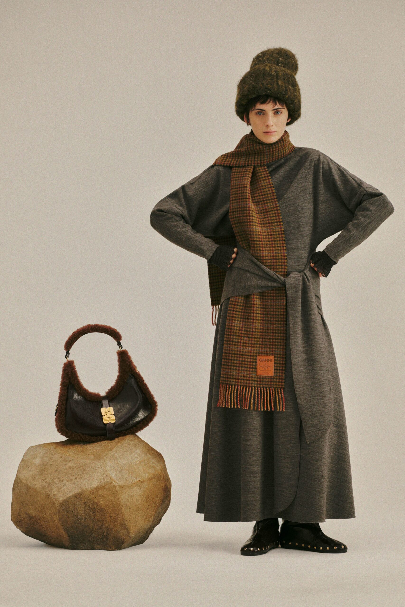 green wool textured hat