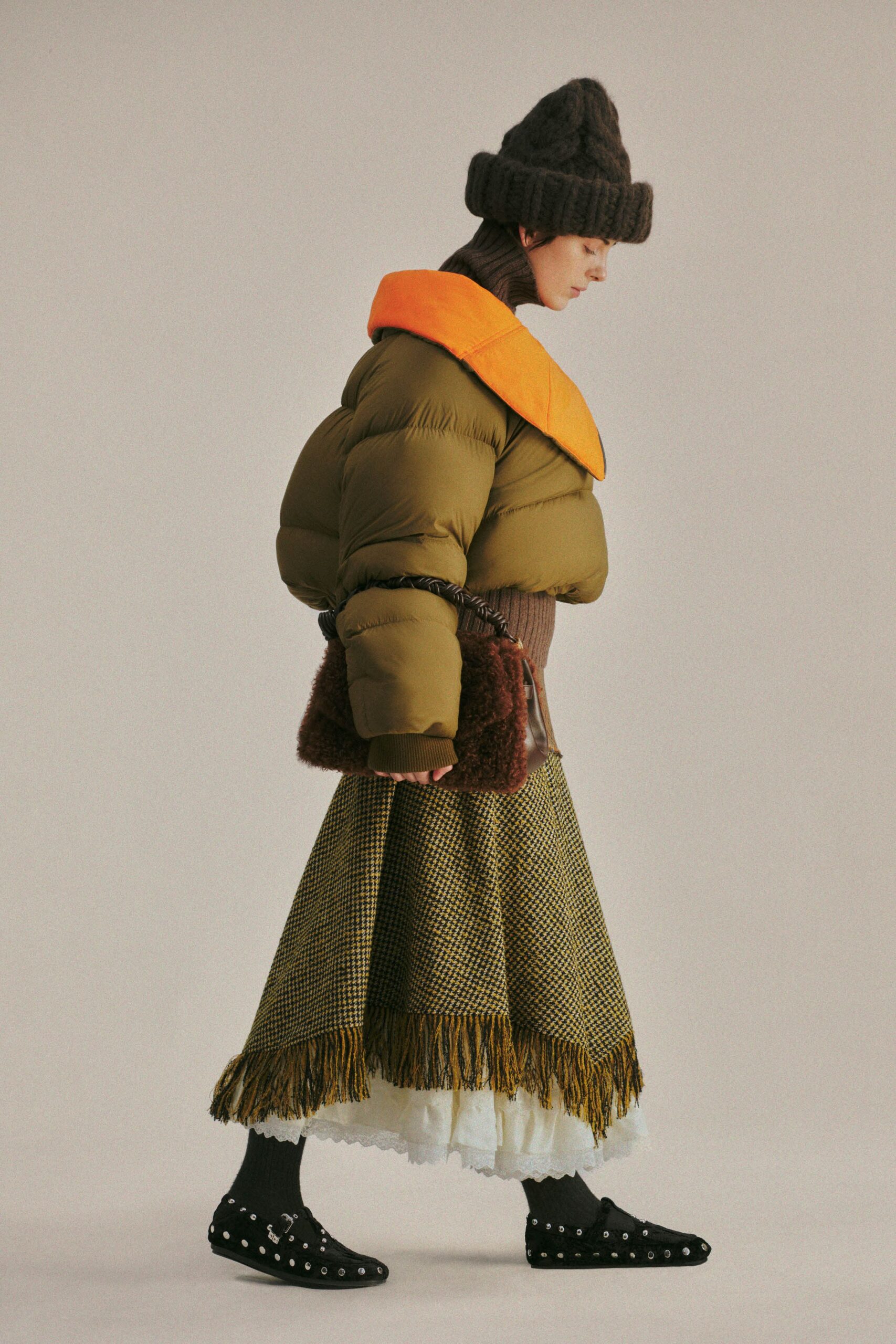 oversized green jacket with tiered skirt