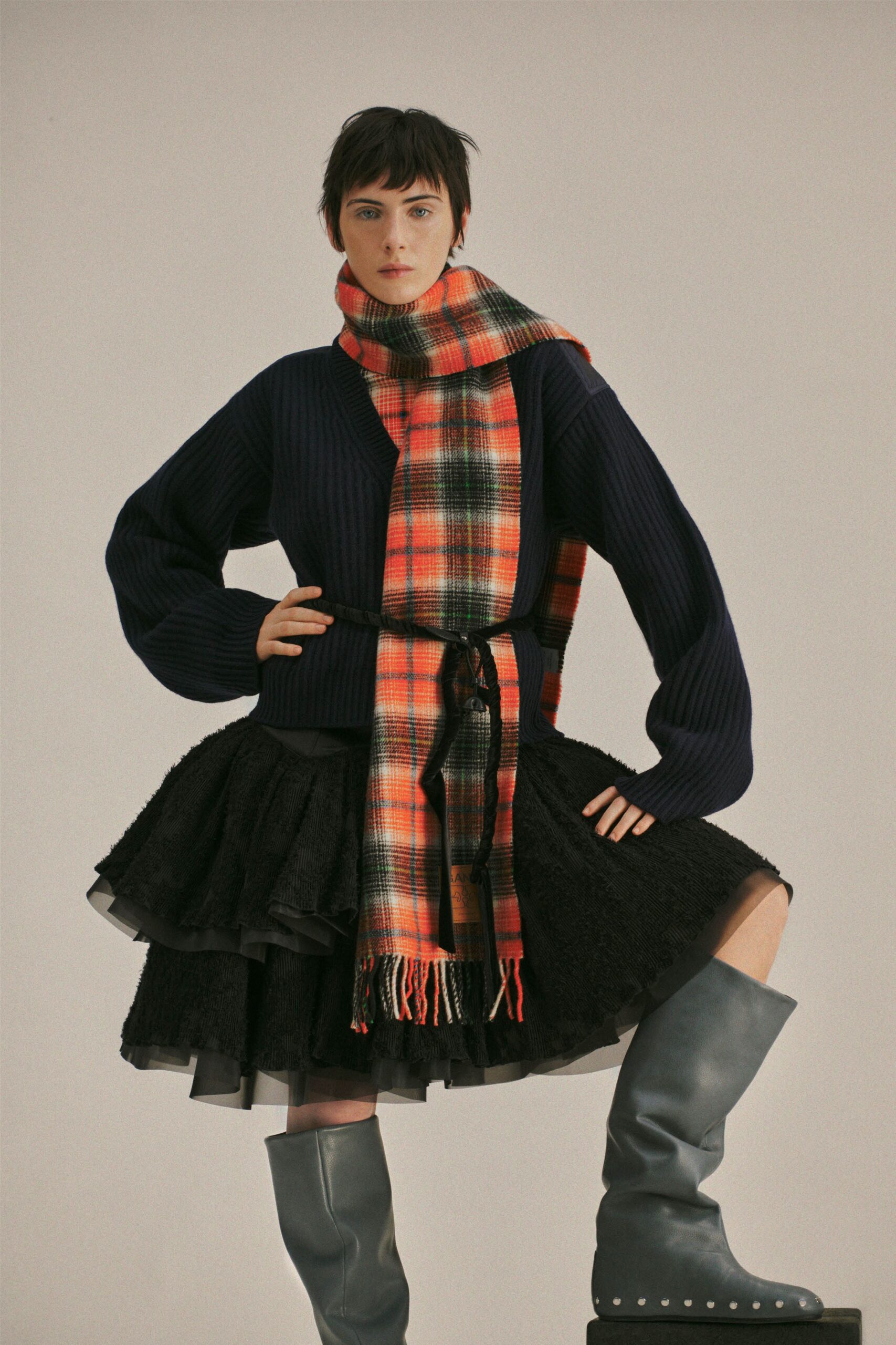 red wool checked scarf