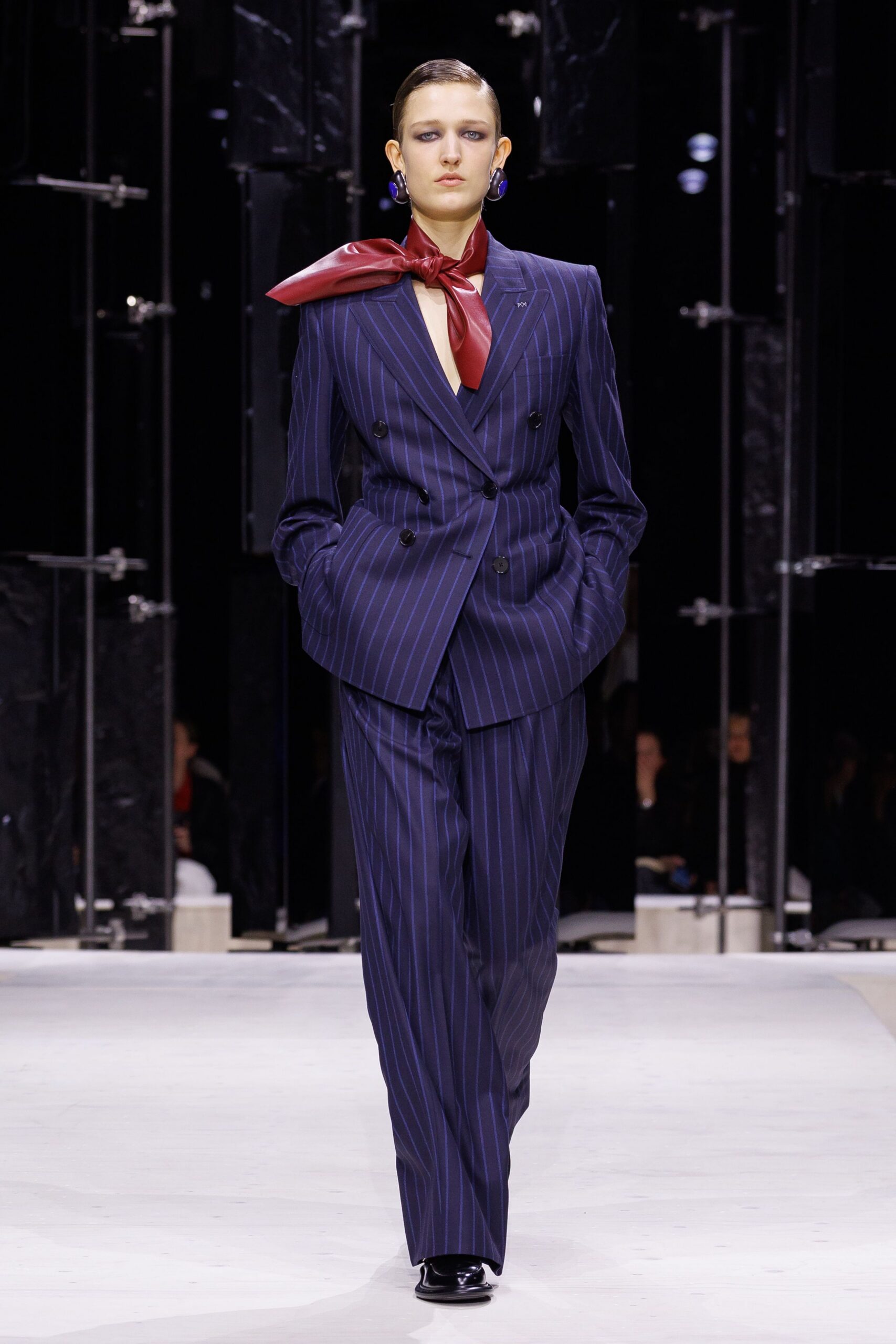 blue striped tailored suit