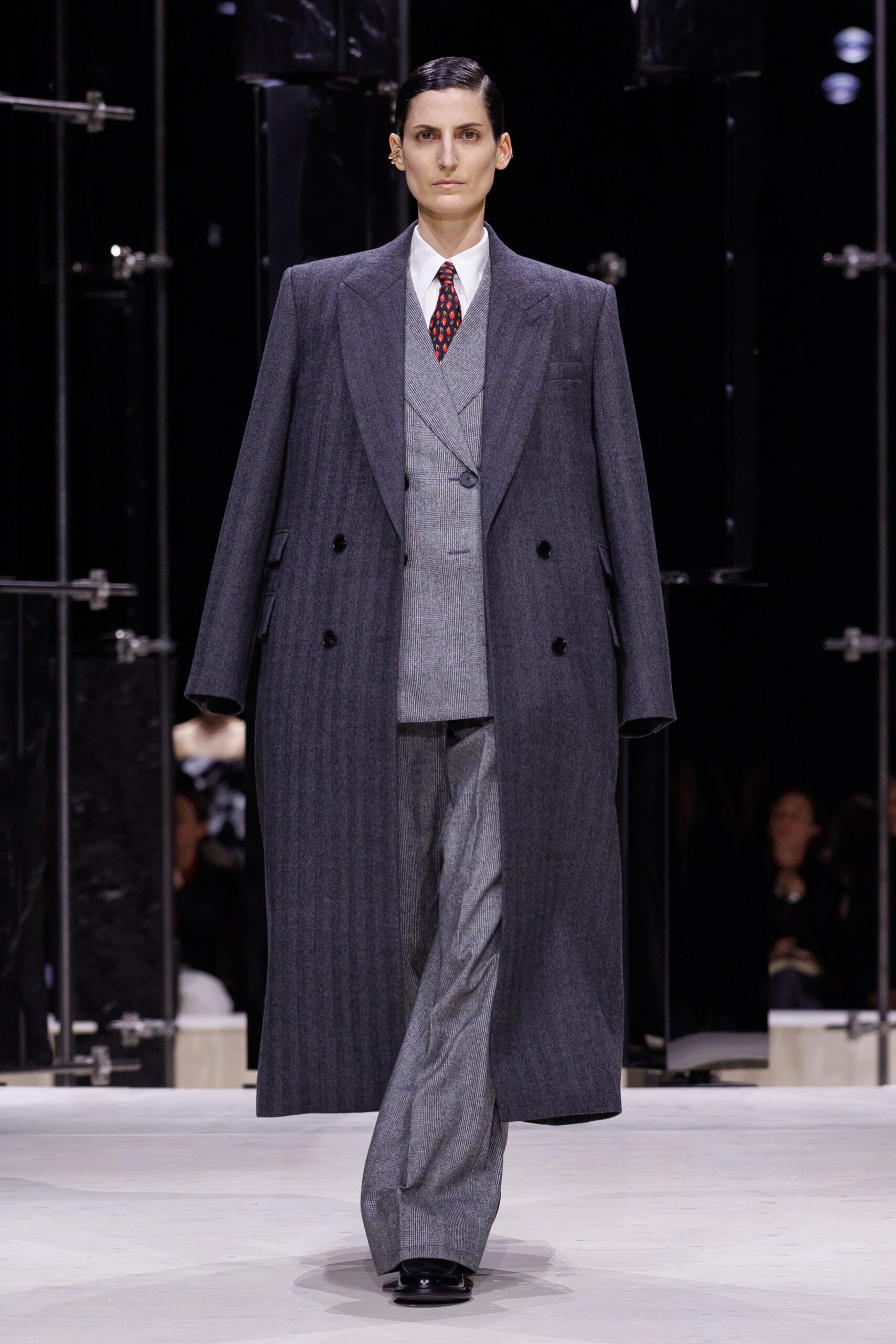 gray wool long-sleeve collared tailored striped buttoned suit