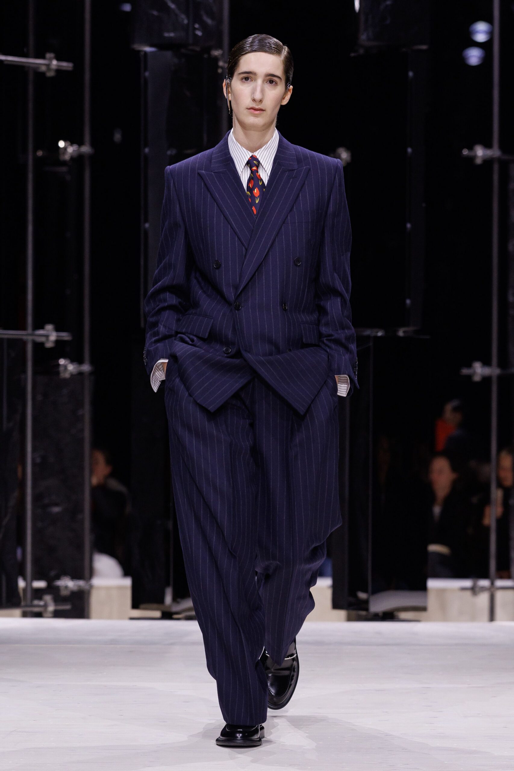 blue wool long-sleeve collared tailored striped suit