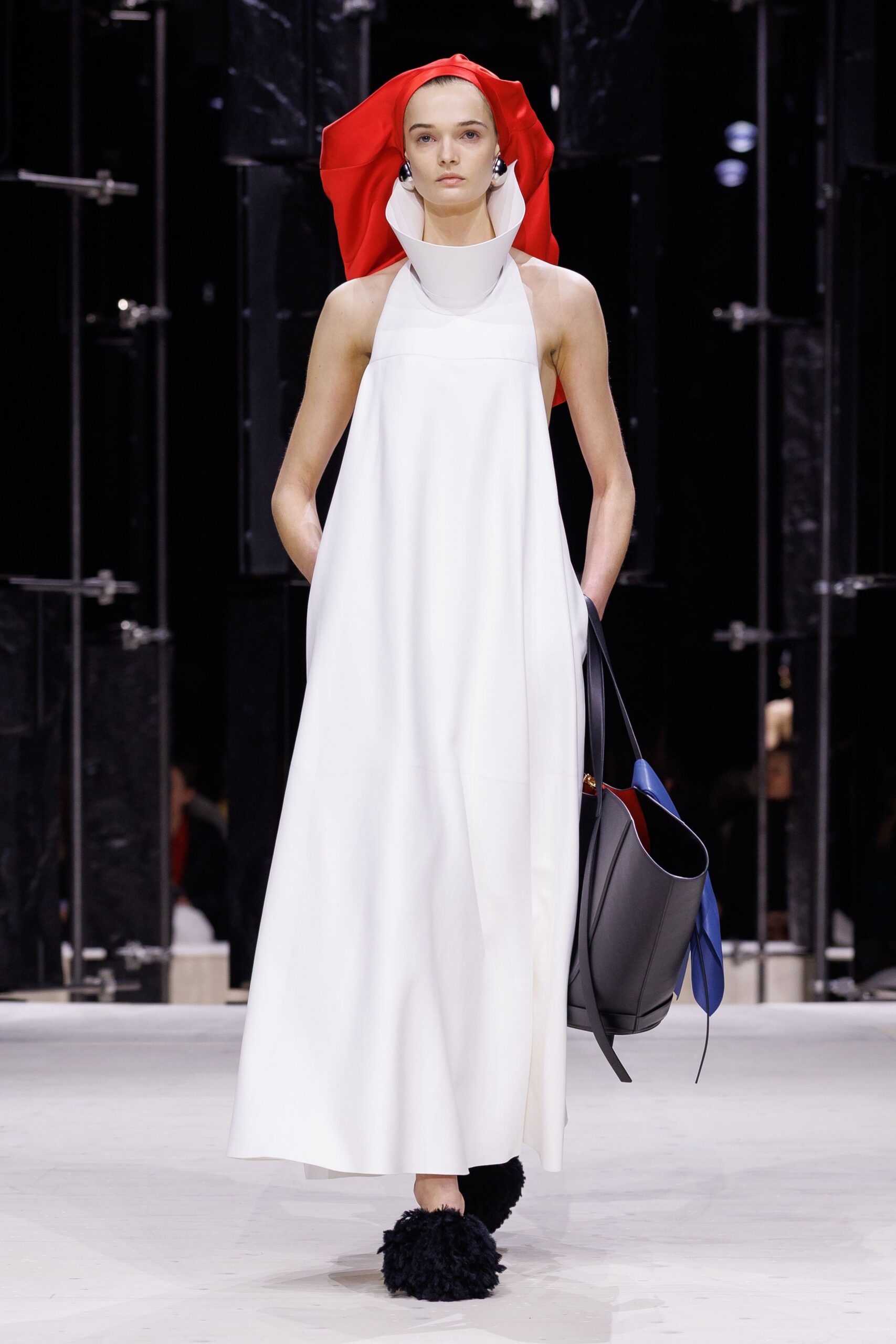 white cotton sleeveless high-neck relaxed layered maxi gown
