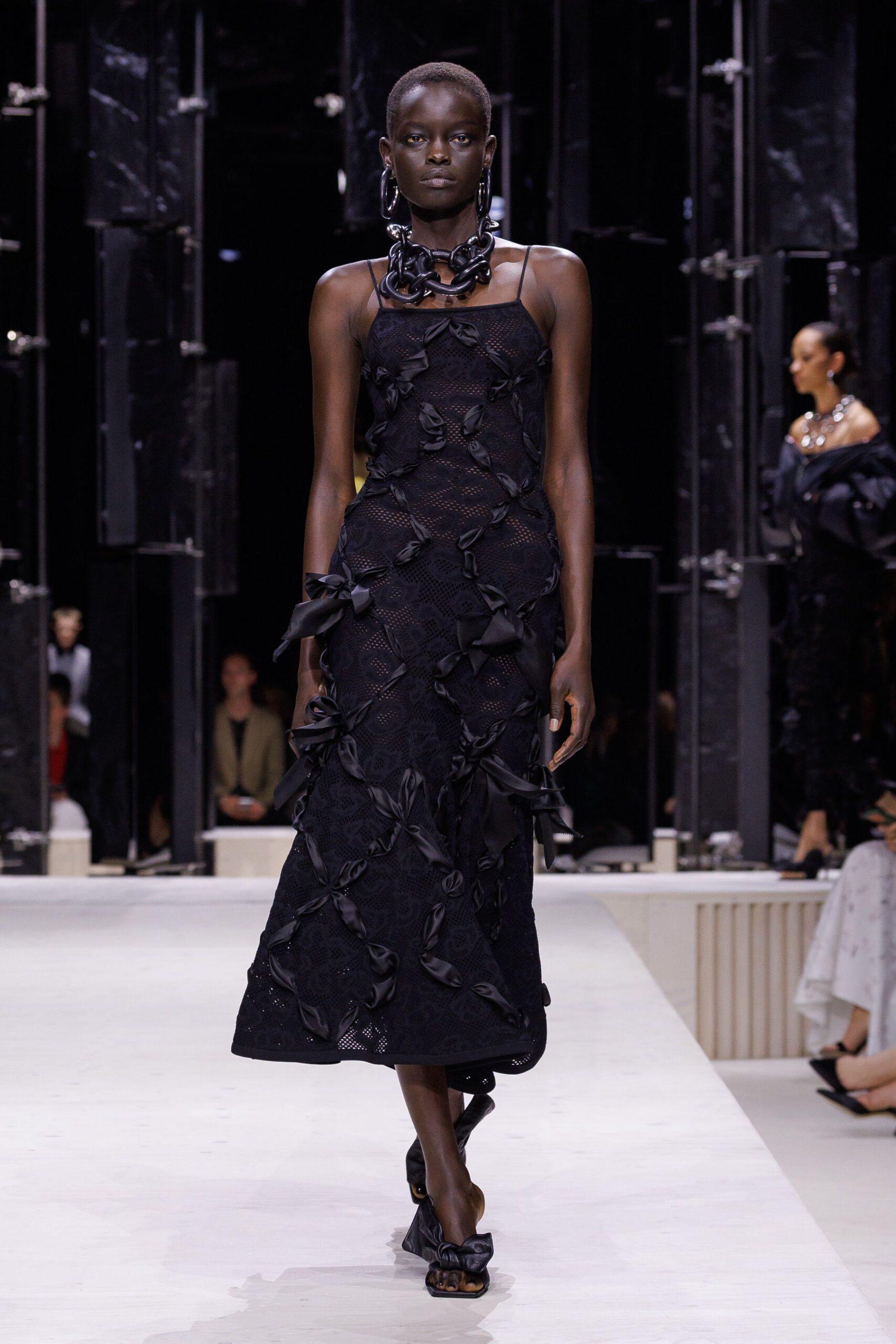 black lace sleeveless v-neck fitted layered embellished dress