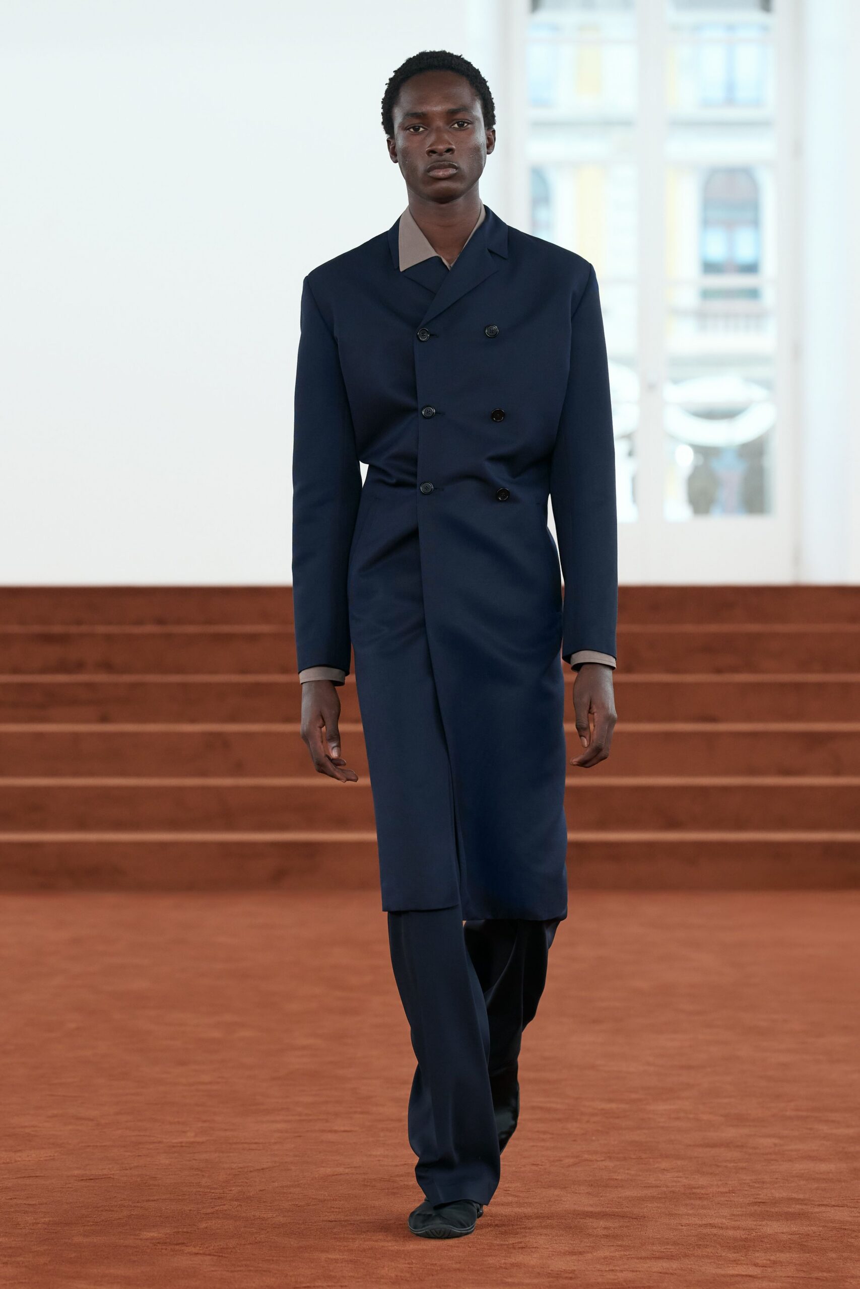 blue tailored double-breasted suit