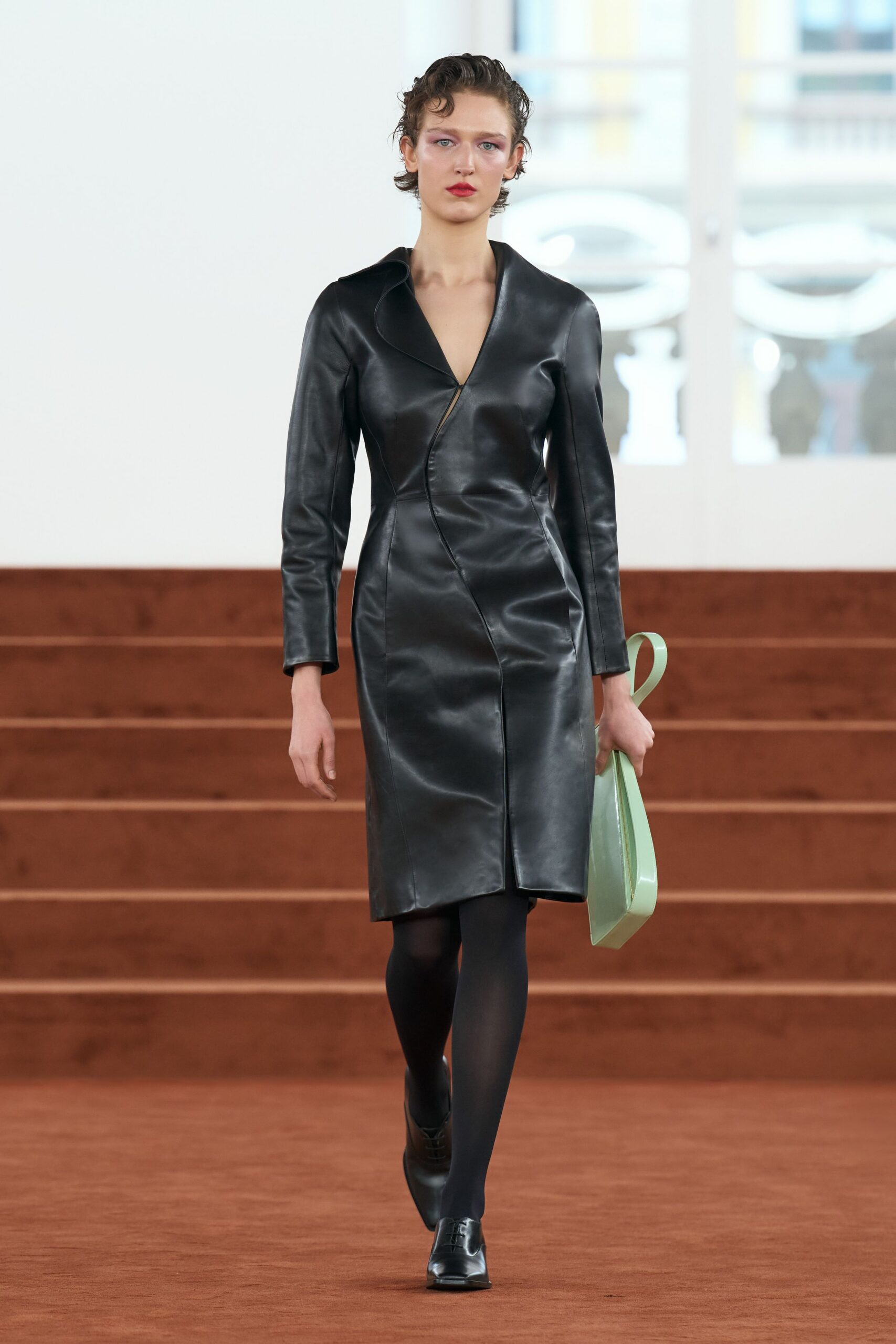 black leather midi dress