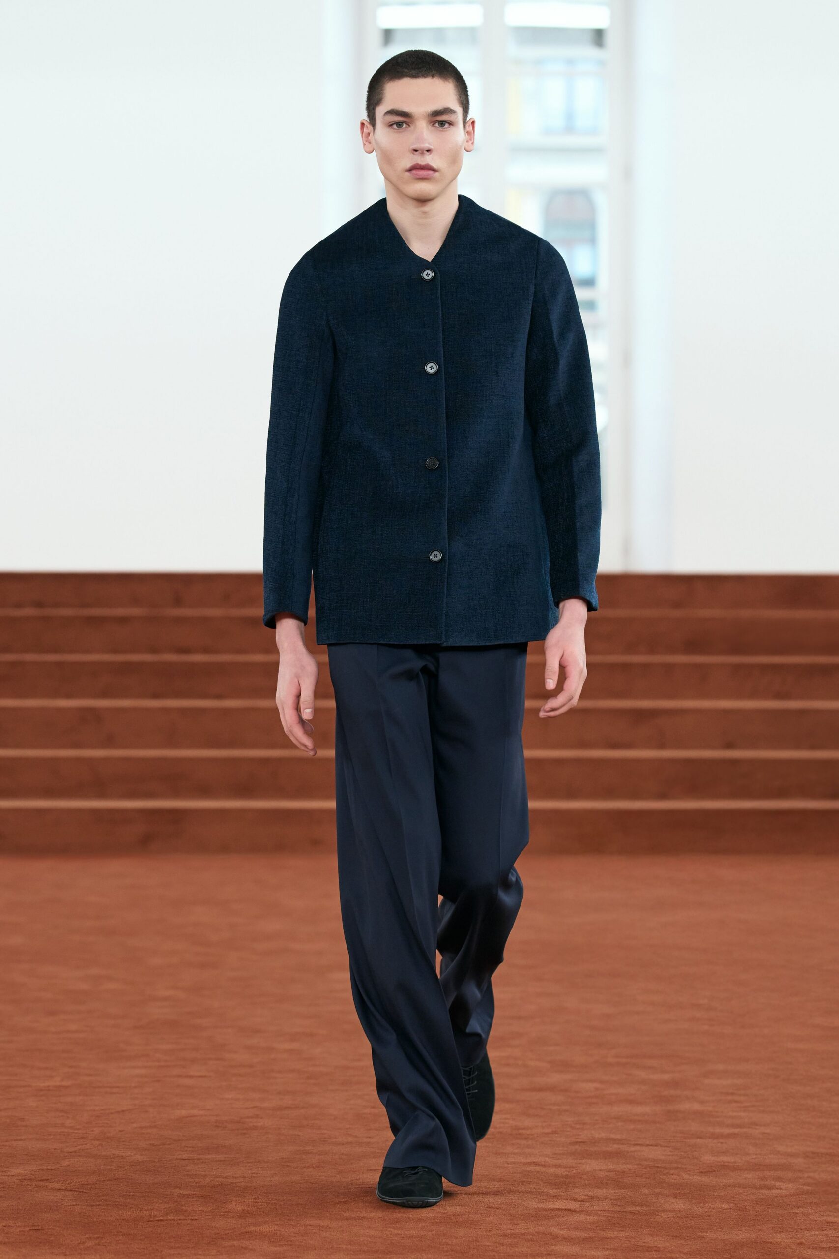 blue relaxed jacket with tailored pants