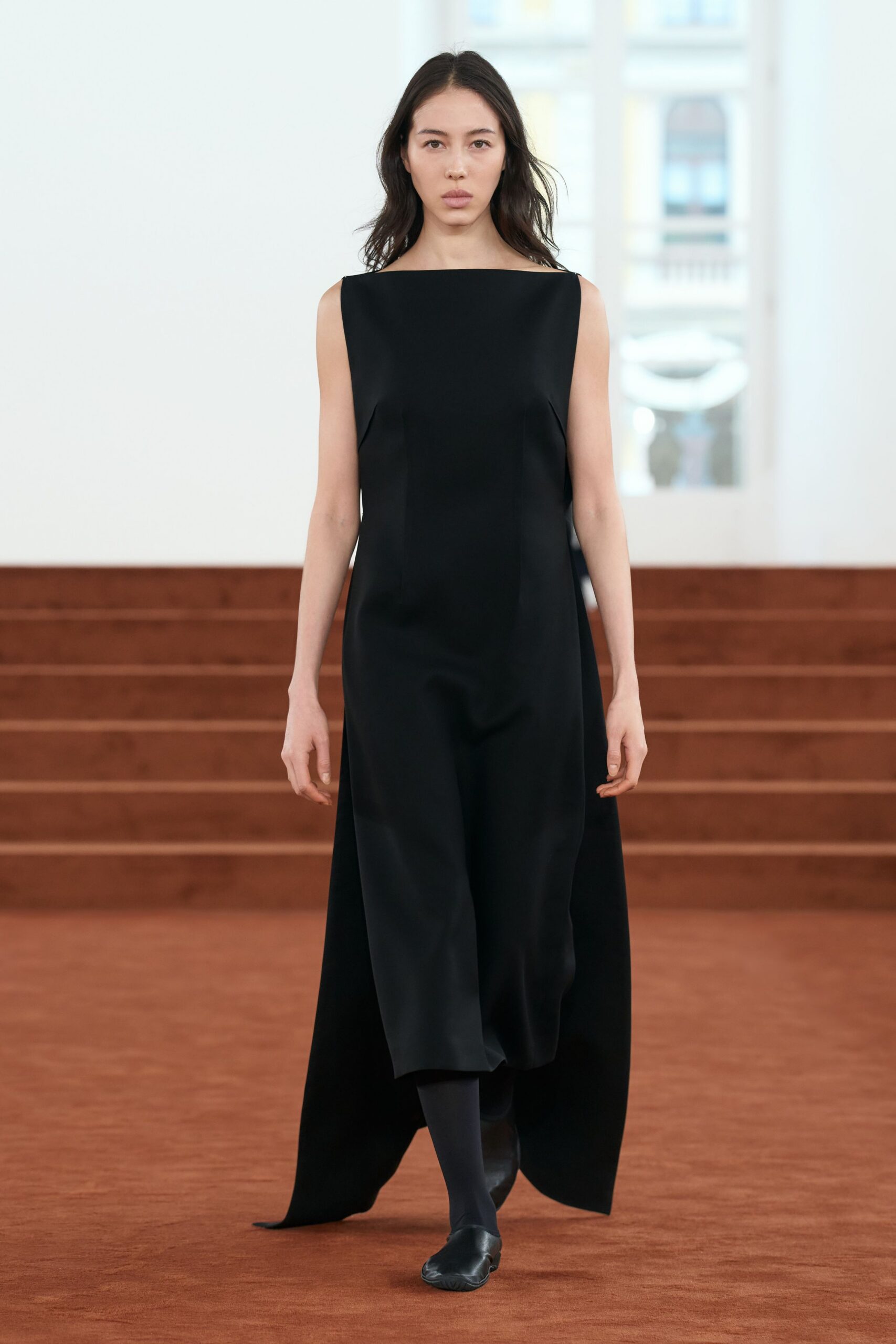 black silk sleeveless gown