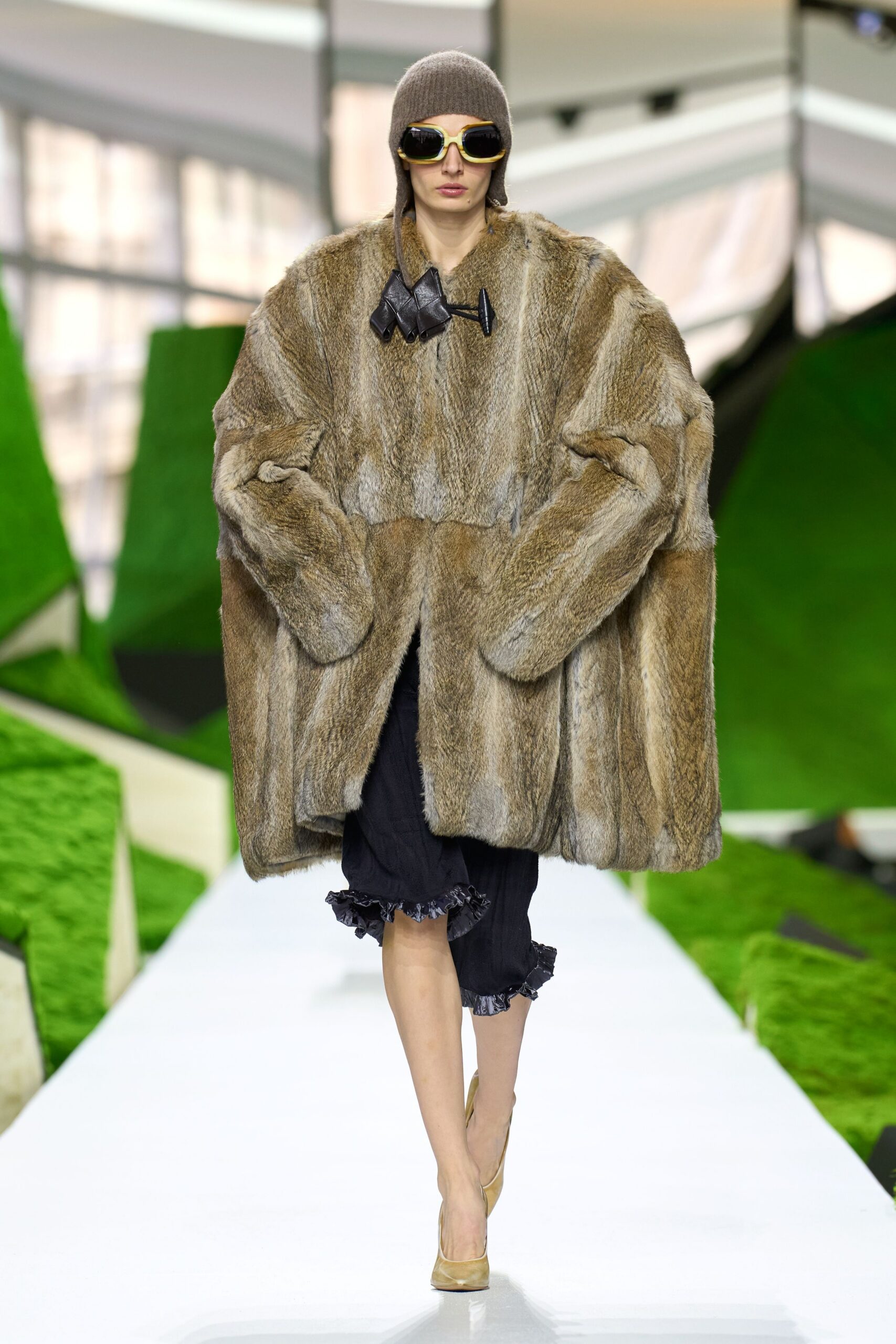 brown fur oversized coat