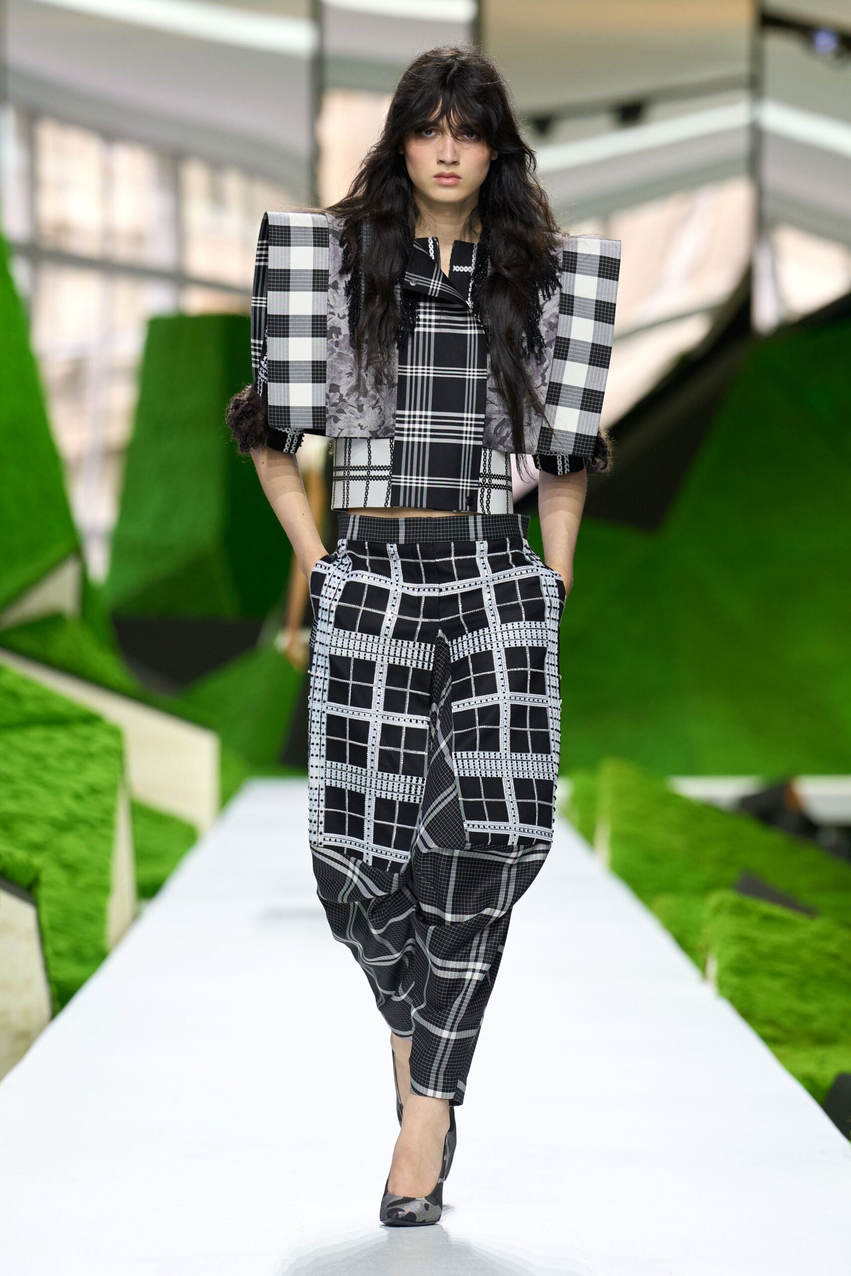 black and white checked top and pants