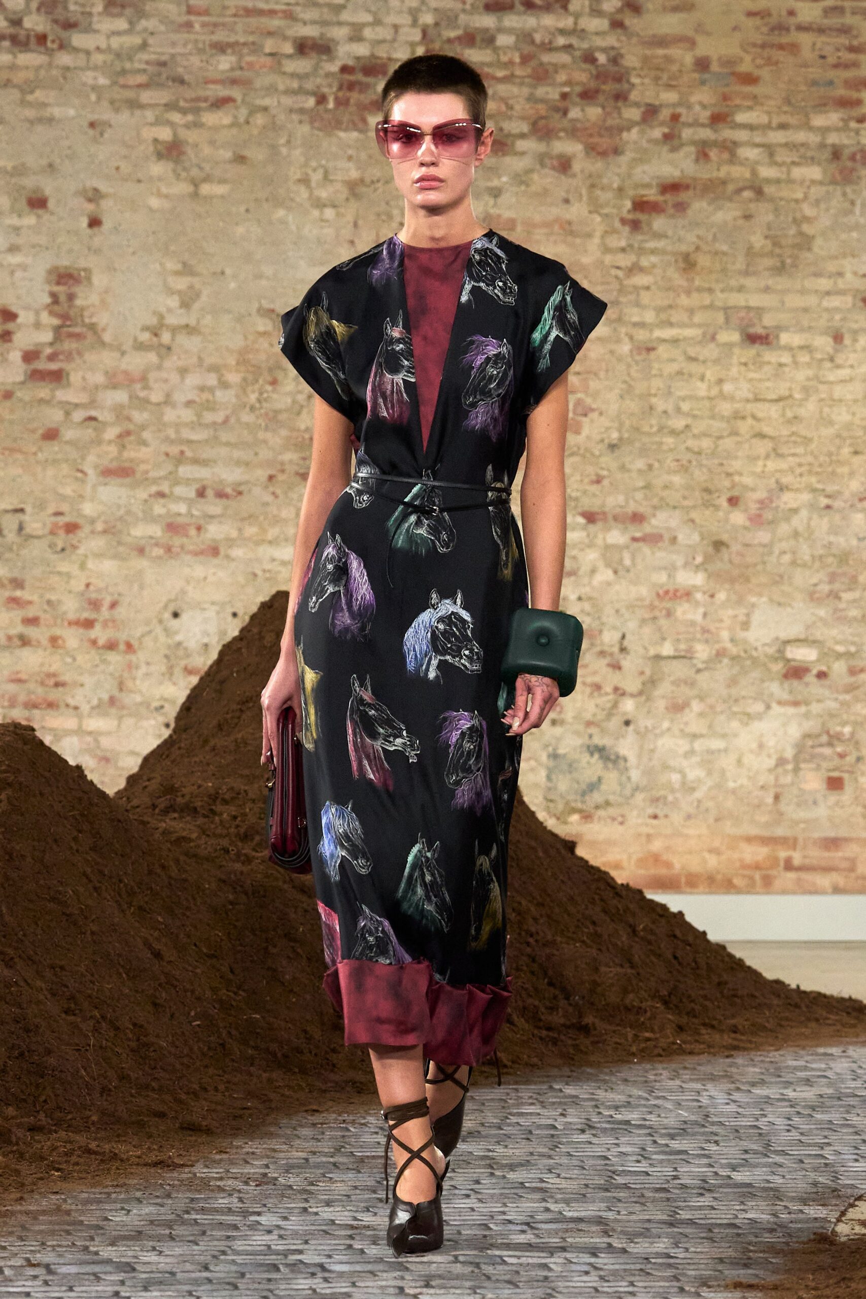 black silk printed midi dress