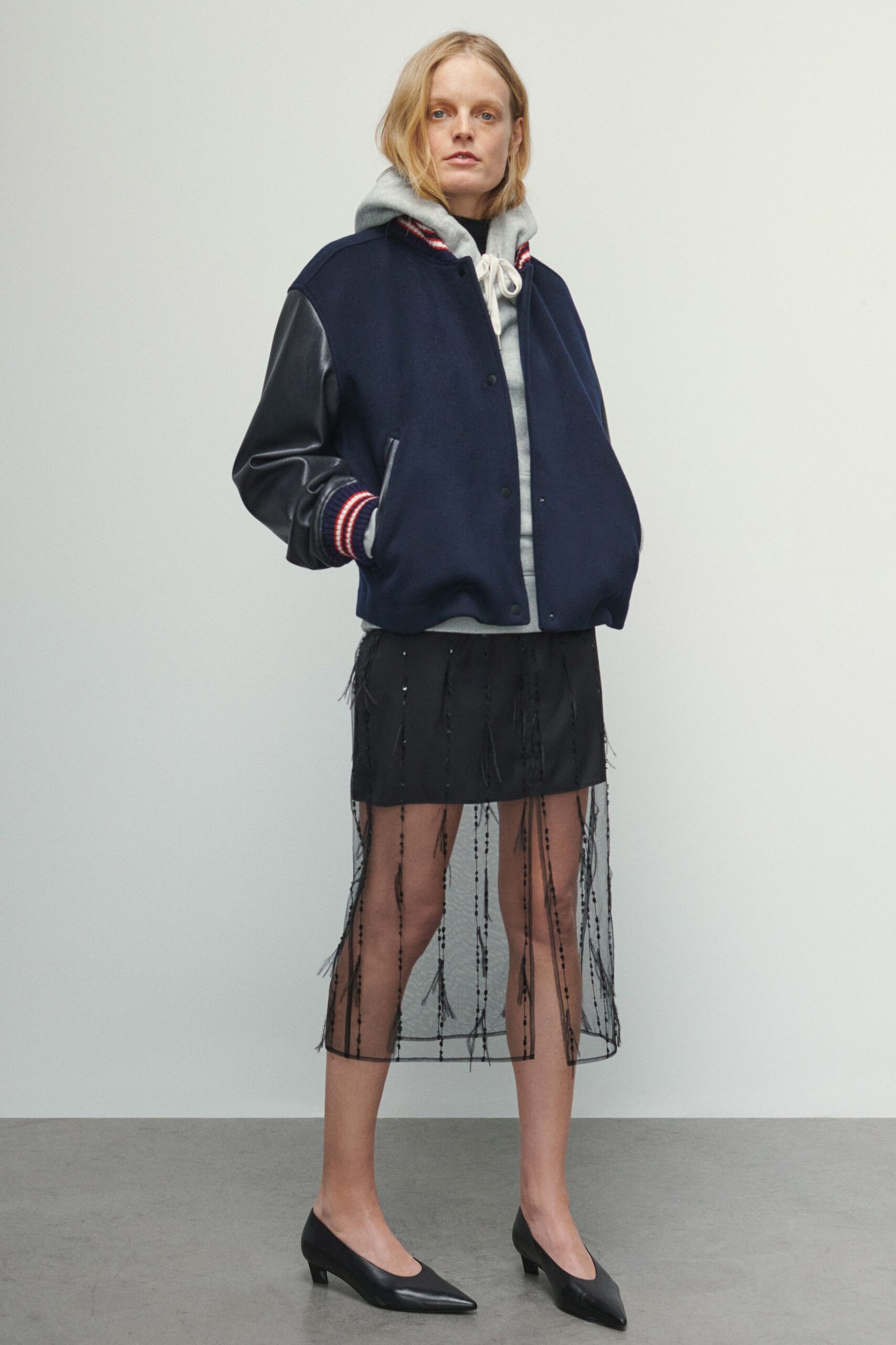 blue wool long-sleeve collared oversized buttoned jacket