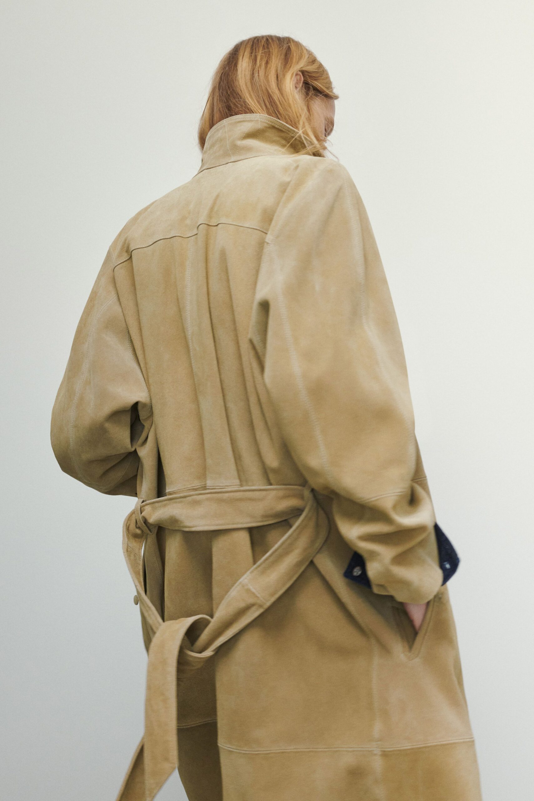beige oversized suede coat