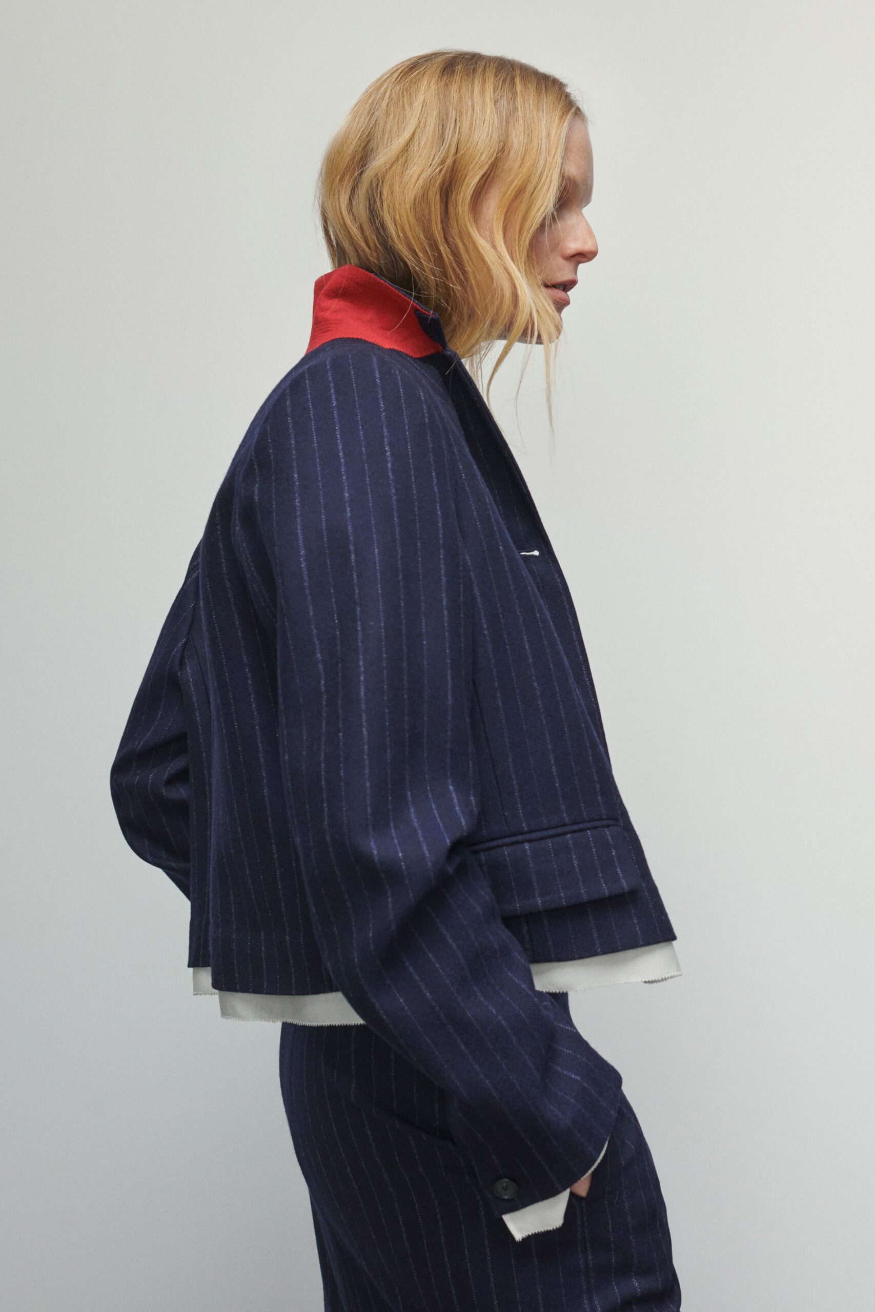 navy striped structured jacket