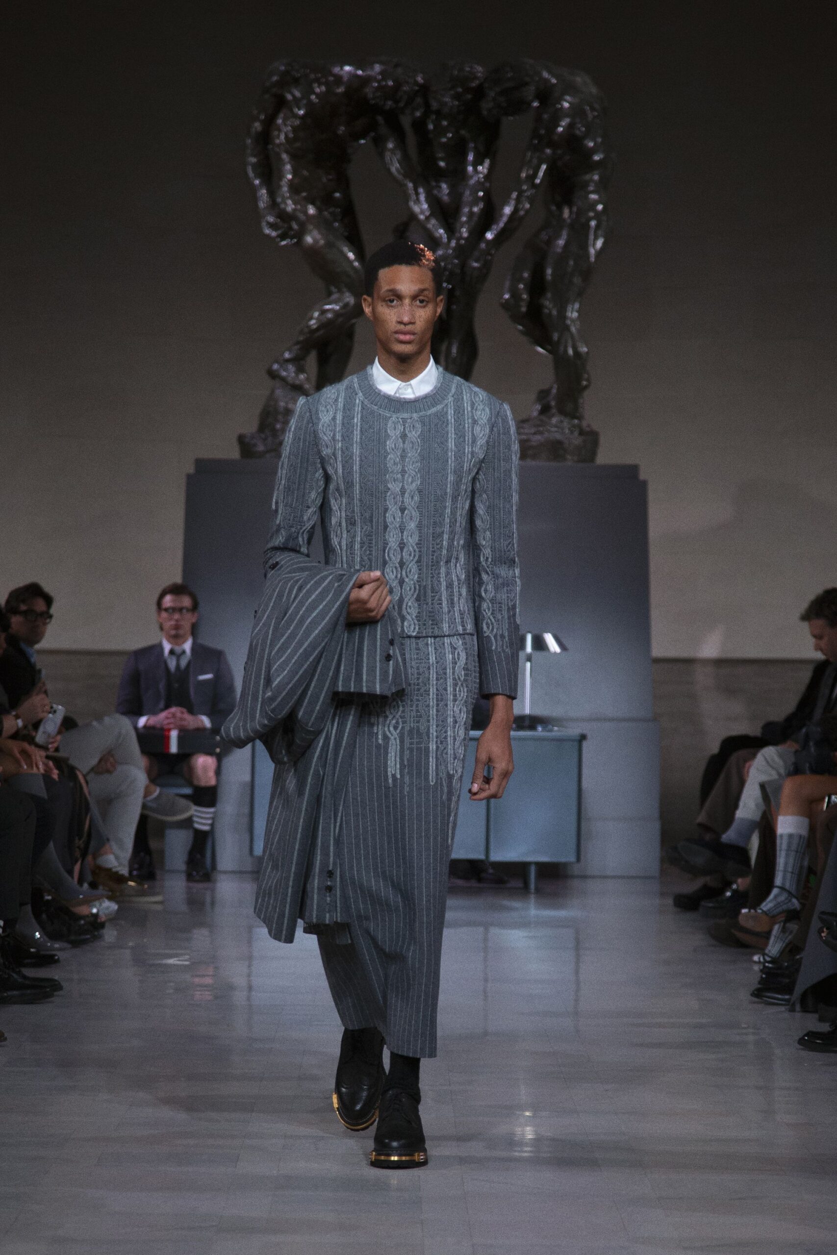 gray tailored suit with shoes