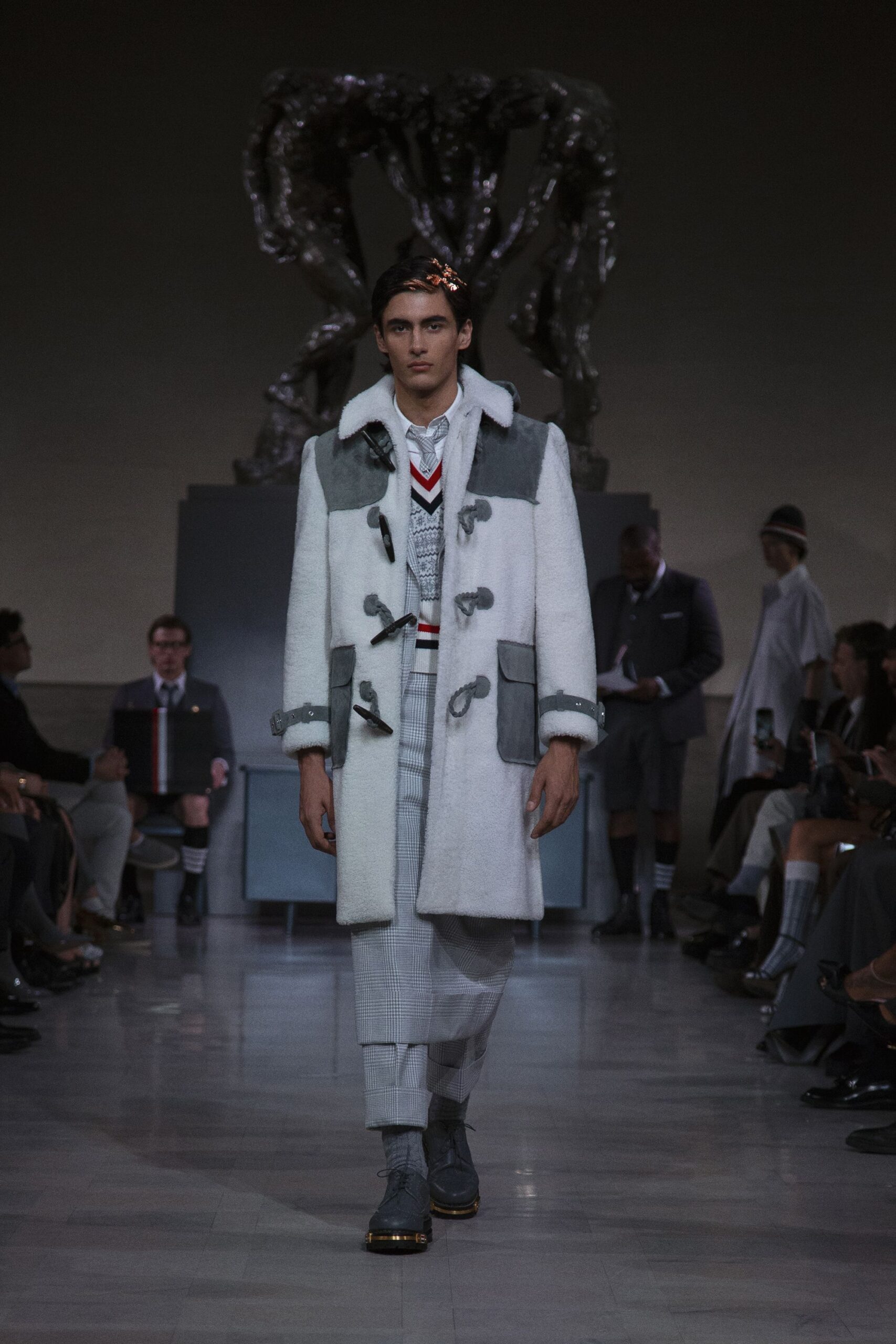 white wool long-sleeve collared relaxed buttoned layered coat