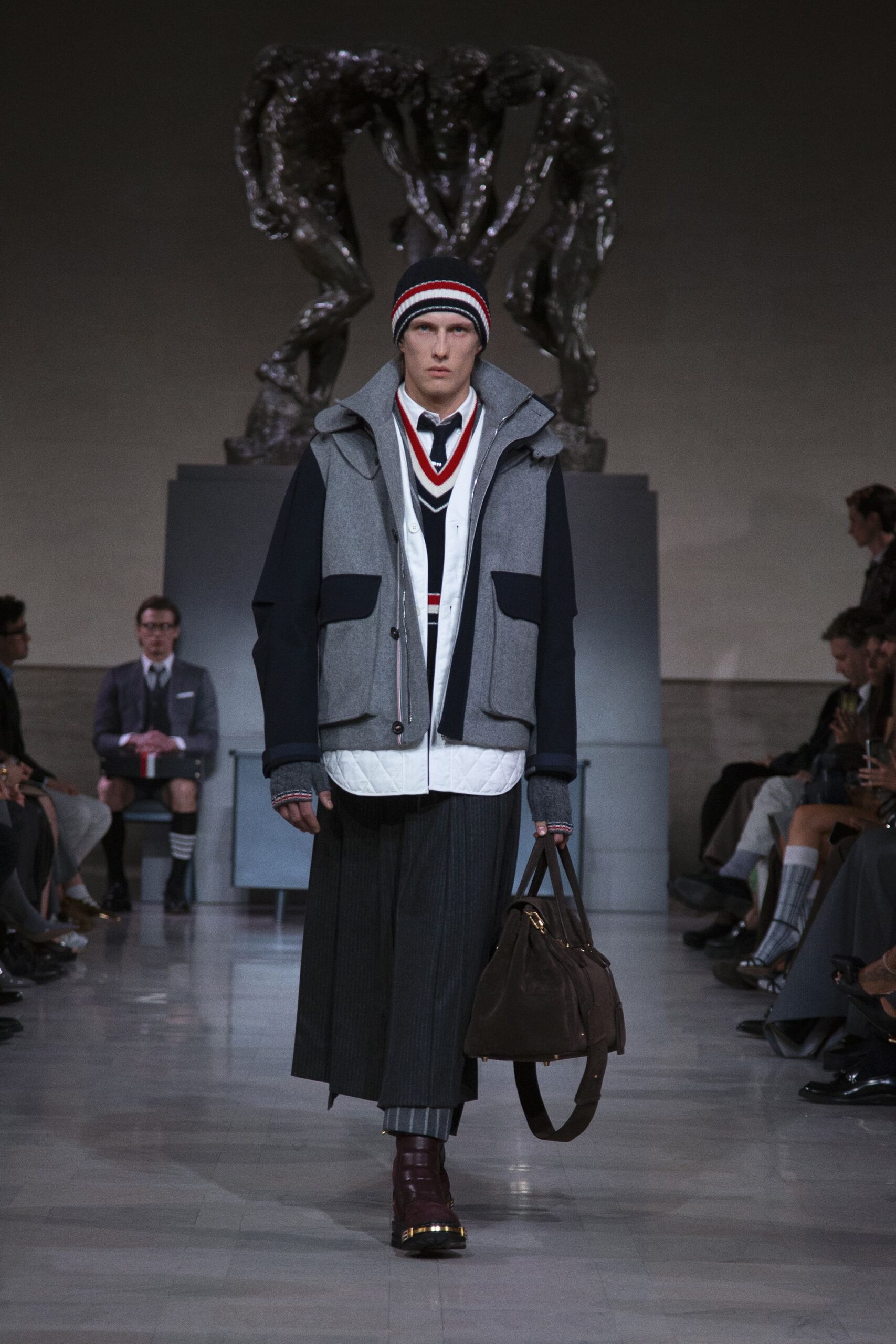 gray wool vest with tailored pants