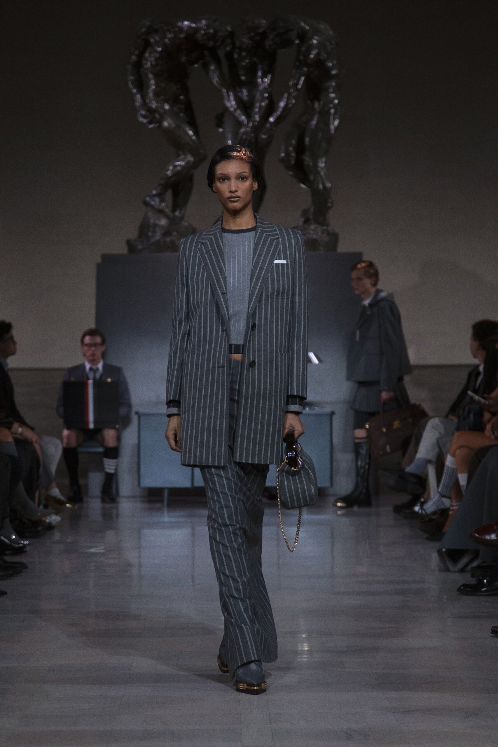 gray tailored blazer and pants