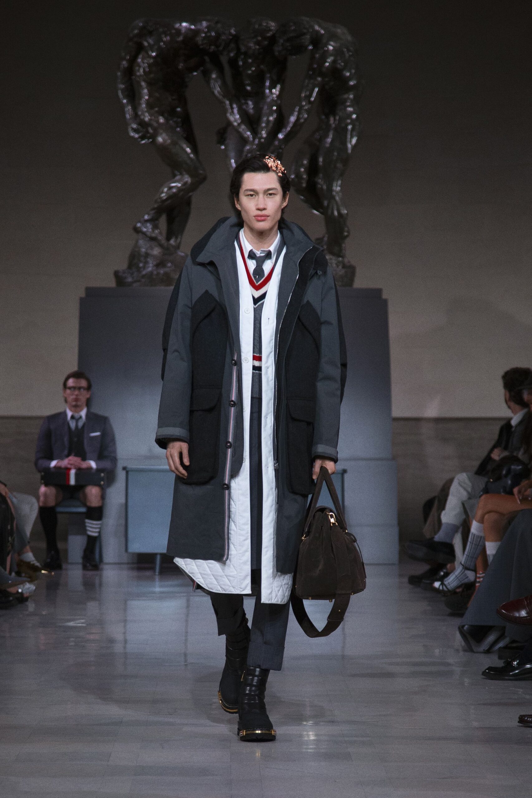 black gray relaxed coat with tailored pants