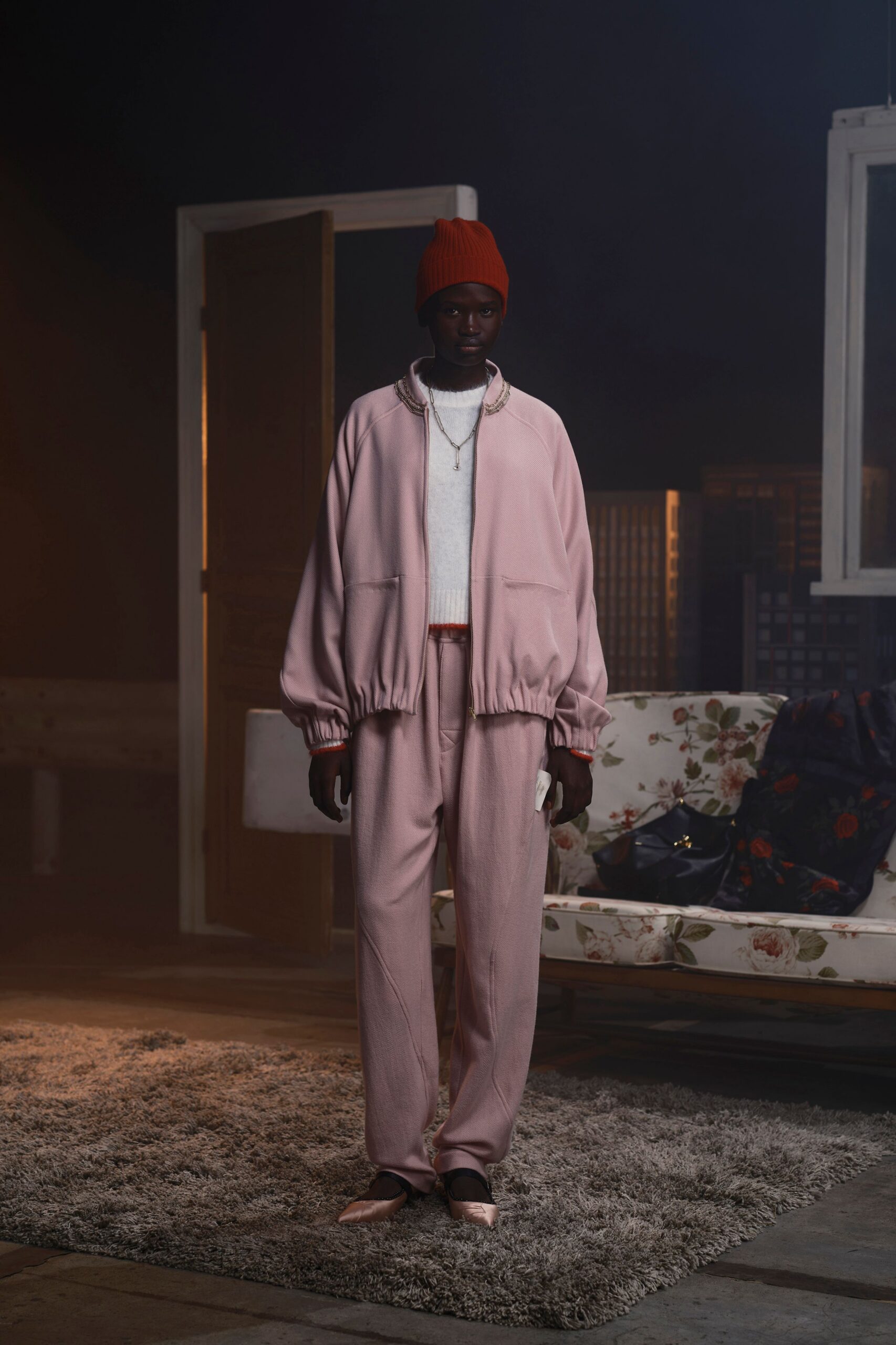 pink cotton long-sleeve collared oversized jacket